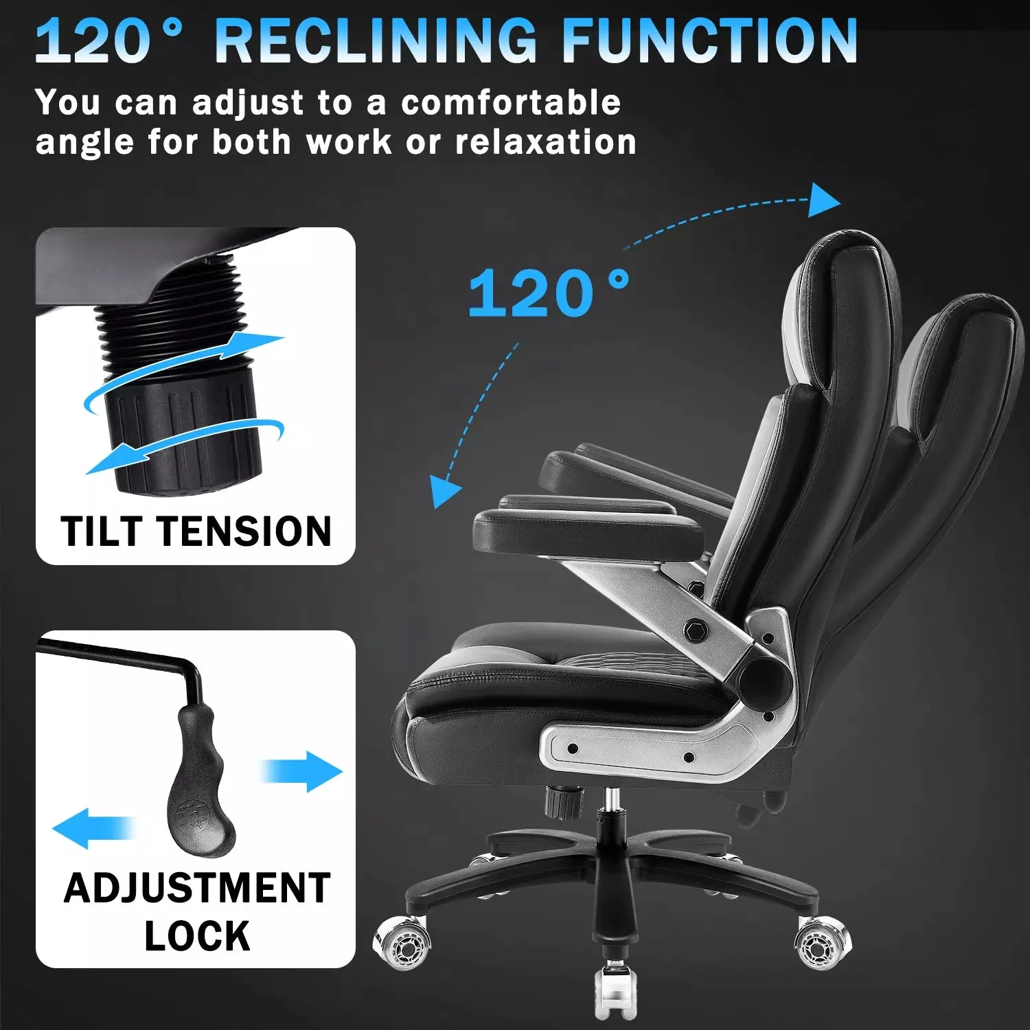 Vitesse Big and Tall Office Chair with Adjustable 5D Flip Arms&Lumbar Support, Heavy Duty Executive Desk Chair with Pocket Spring Cushion,High Back Computer Chair 600 LBS,Dual Rubber Wheels - Image 3