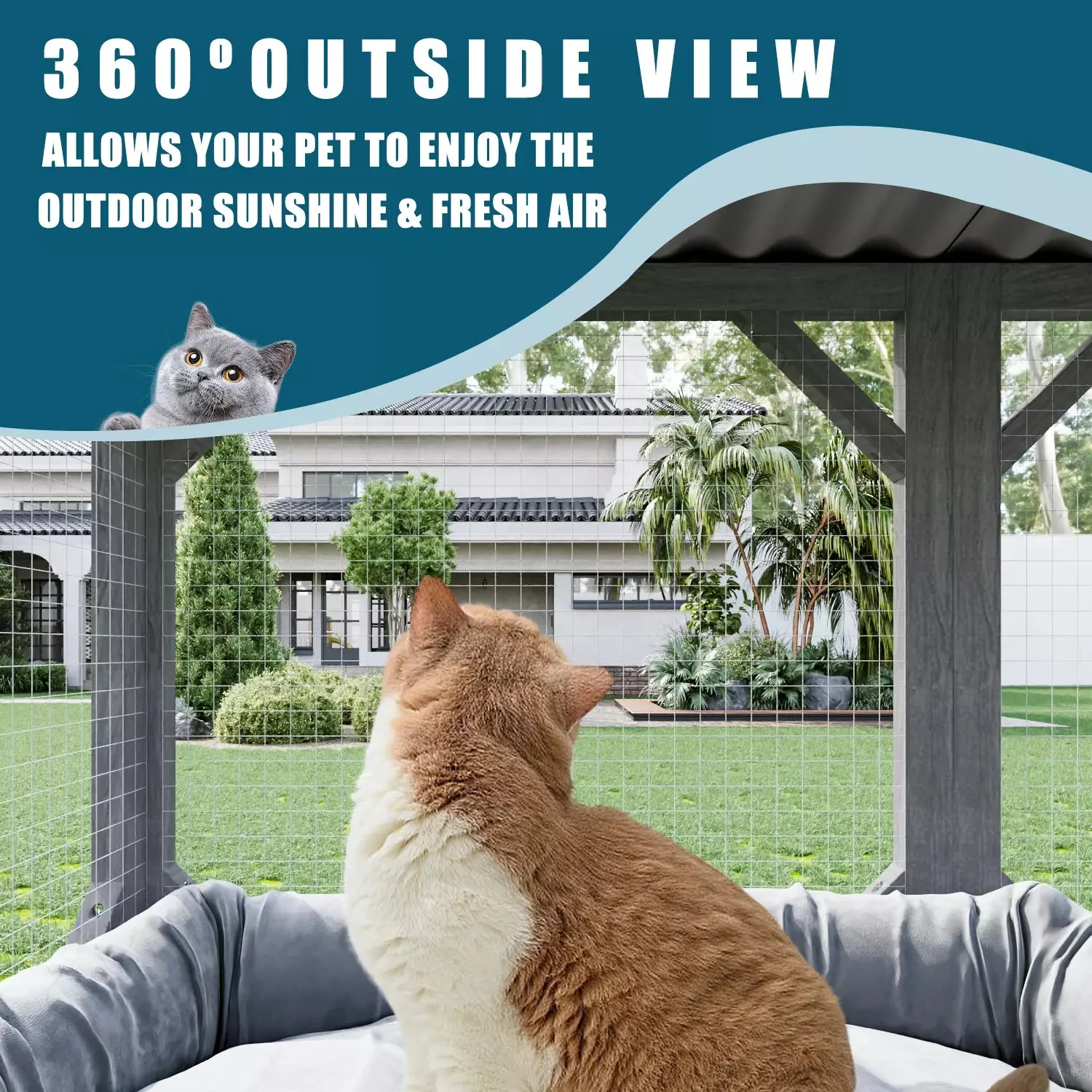 Waleaf Cat Window Box for Large Cats,Outdoor Cat Catio for Sunbathing, Napping & Overlooking - Image 2