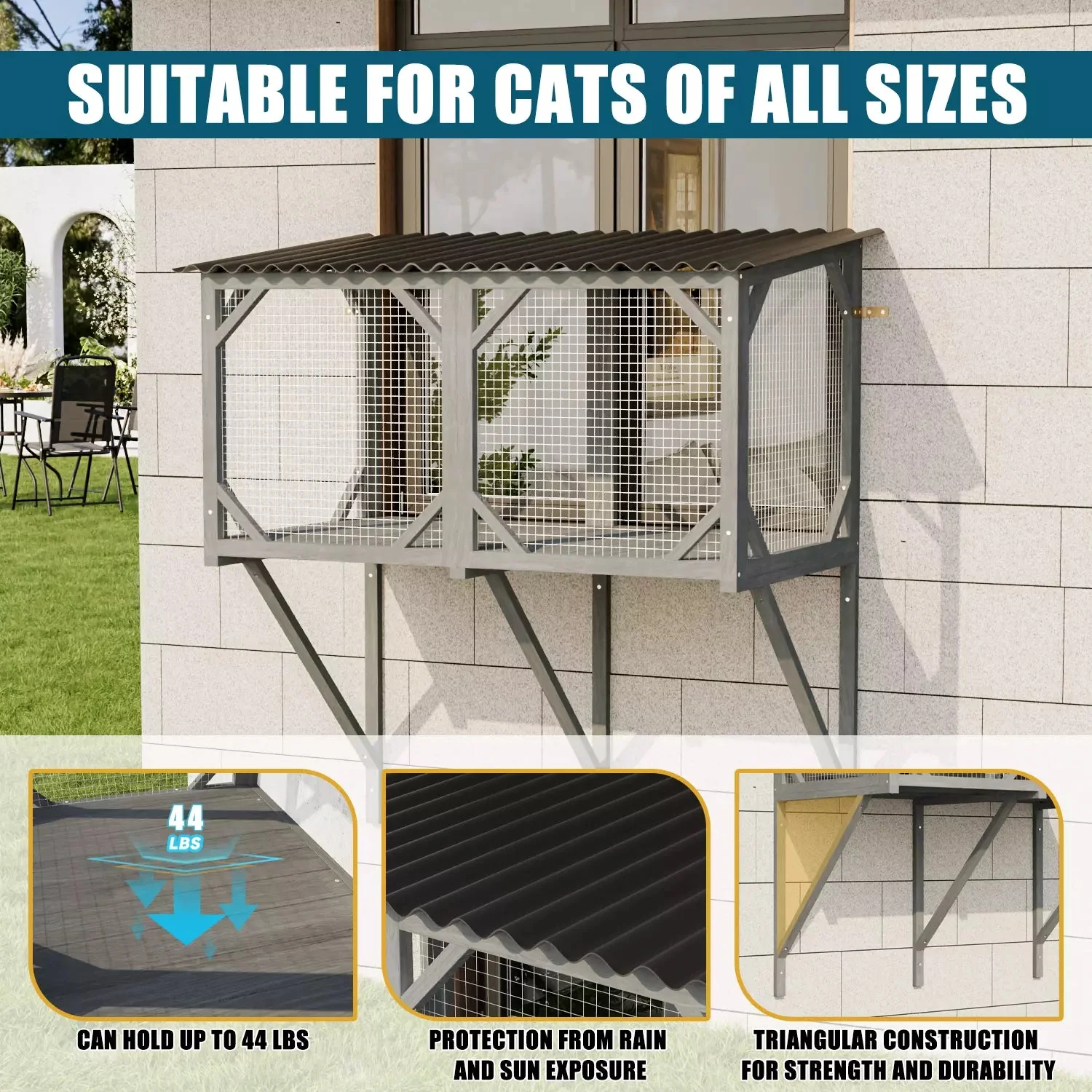 Waleaf Cat Window Box for Large Cats,Outdoor Cat Catio for Sunbathing, Napping & Overlooking - Image 3