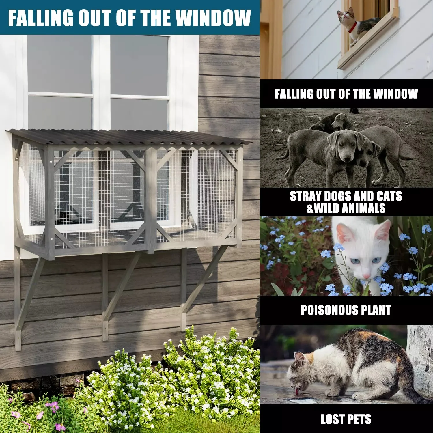 Waleaf Cat Window Box for Large Cats,Outdoor Cat Catio for Sunbathing, Napping & Overlooking - Image 5