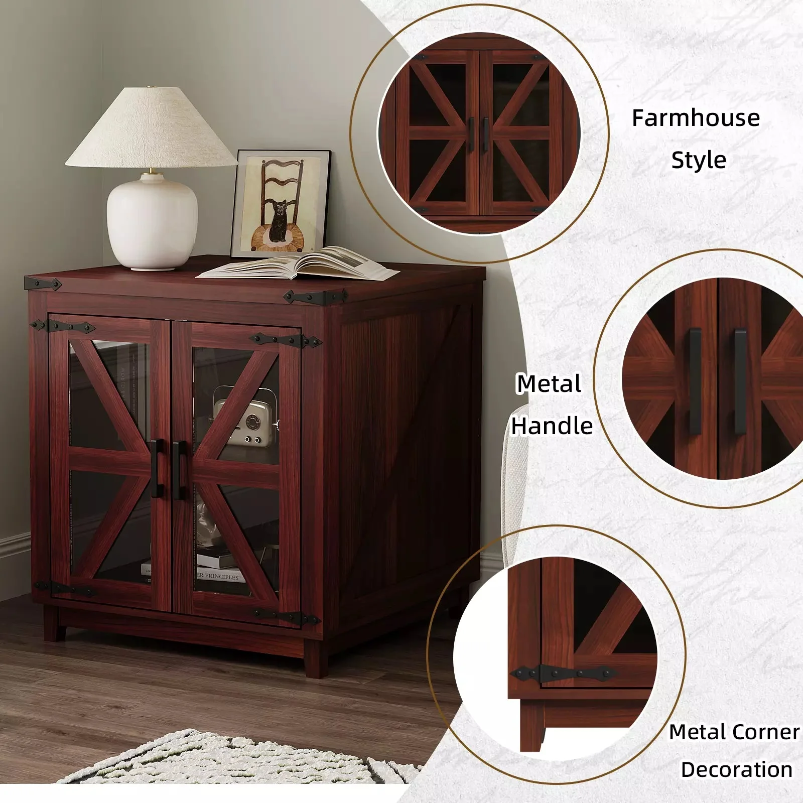 Waleaf End Table with Charging Station,Farmhouse Night Stand with Glass Barn Door,Large Sofa Side Table with Adjustable Storage Shelf for Living Room,Bedroom(1,Brown) - Image 9