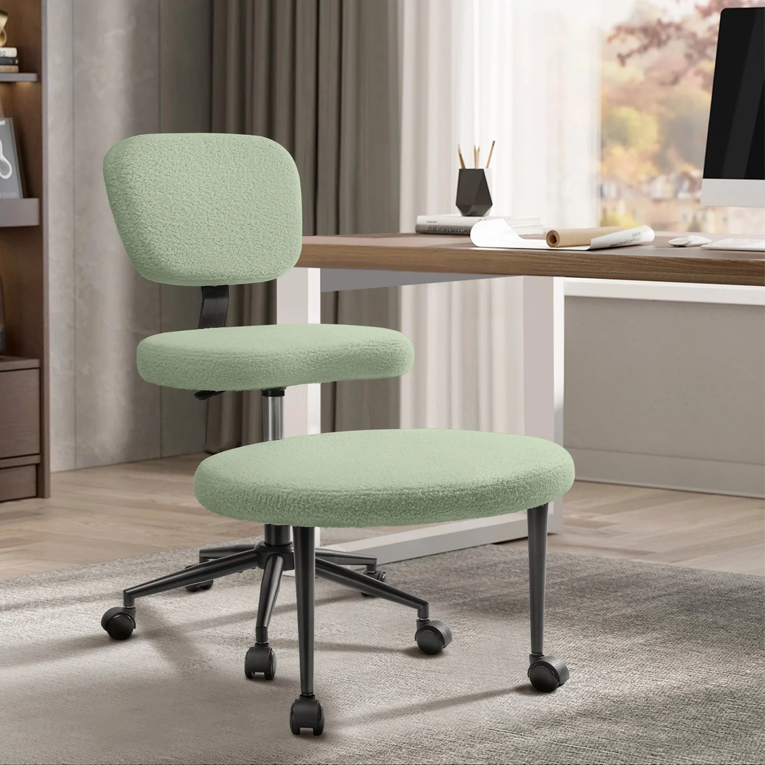 Waleaf Ergonomic Cross Legged Chair, 360° Swivel Height Adjustable Chair with Wheels for ADHD,Teddy Fabric and Lumbar Support - Image 10