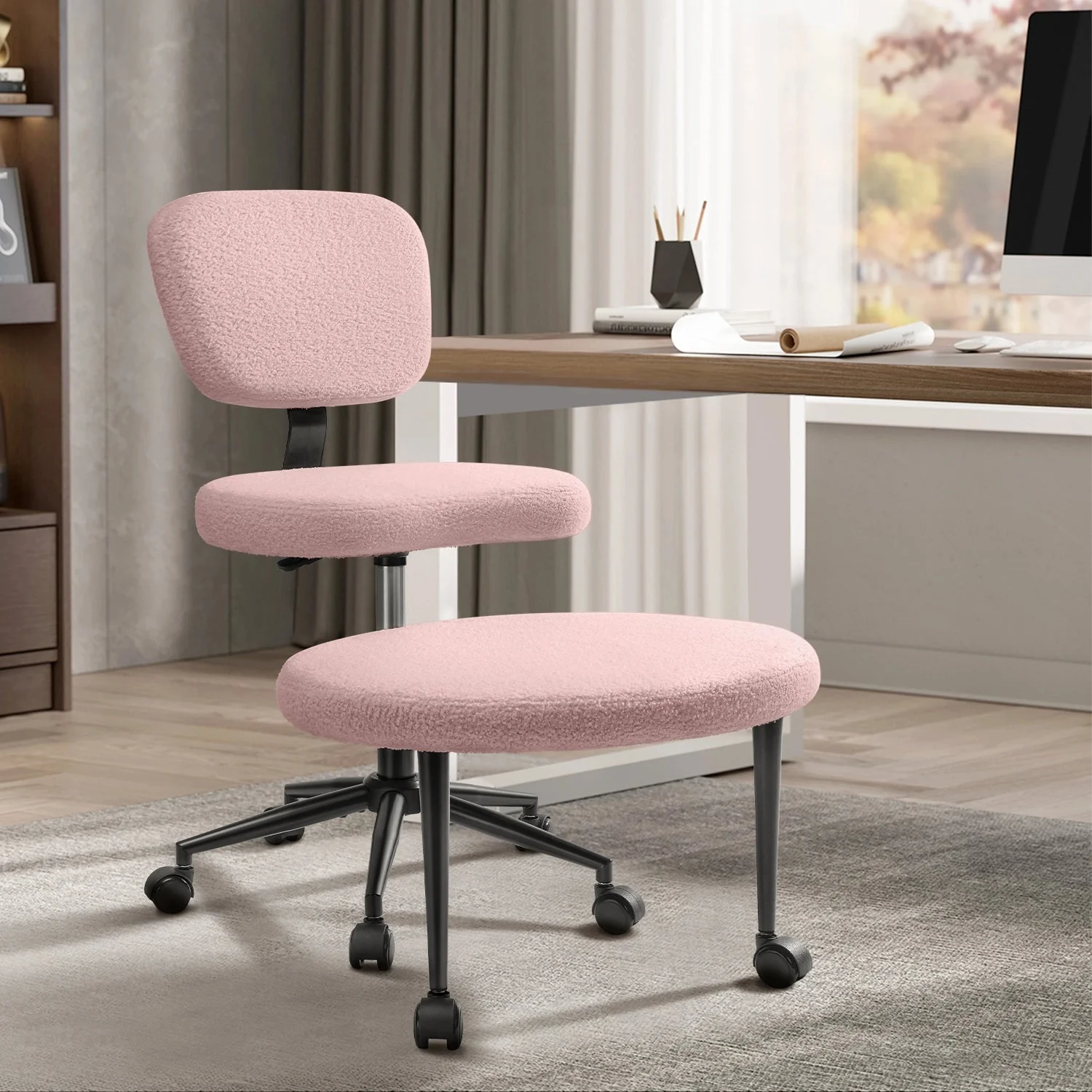 Waleaf Ergonomic Cross Legged Chair, 360° Swivel Height Adjustable Chair with Wheels for ADHD,Teddy Fabric and Lumbar Support - Image 9