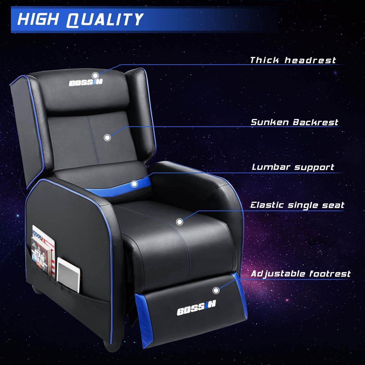 Waleaf Ergonomic Gaming Recliner Chair,PU Leather Recliner Seating Sofa - Image 18