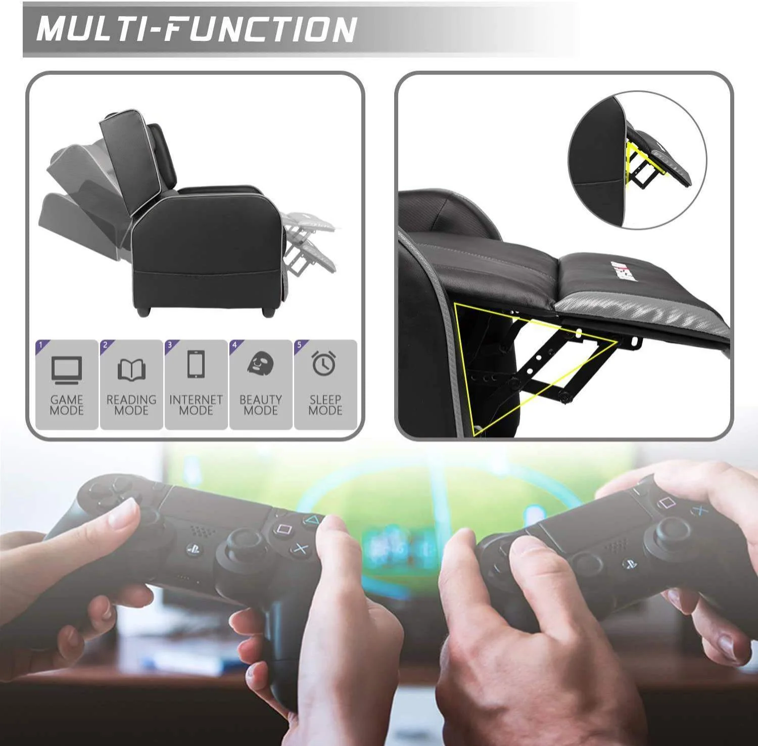 Waleaf Ergonomic Gaming Recliner Chair,PU Leather Recliner Seating Sofa - Image 6