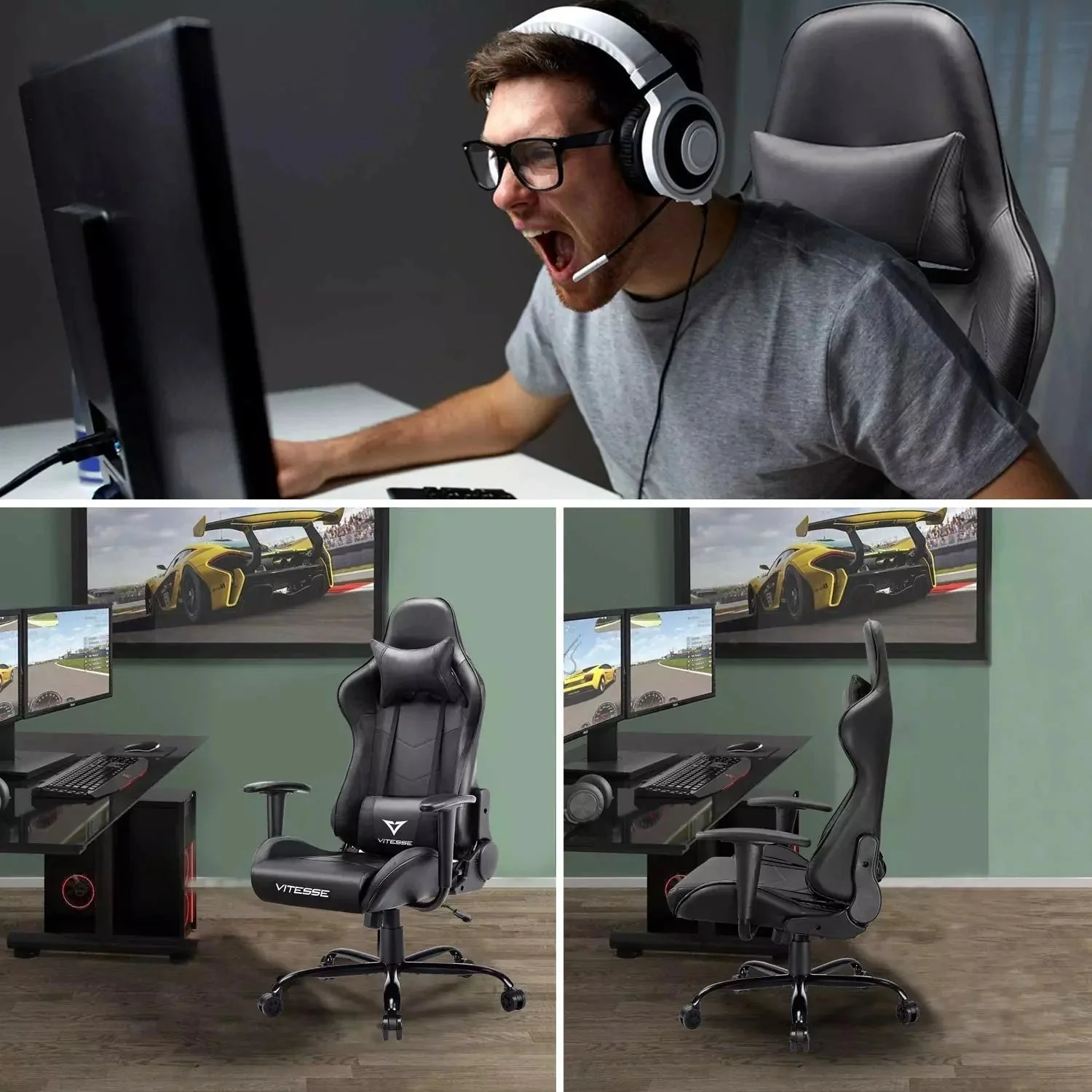 WALEAF Ergonomic Leather Gaming Chair, Reclining PC Gaming Chair - Image 11