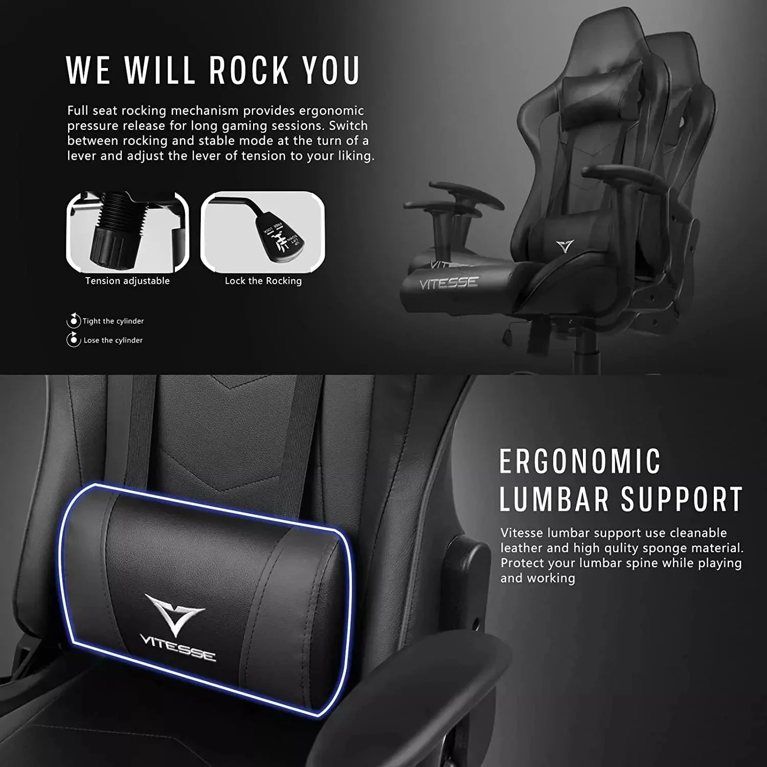 WALEAF Ergonomic Leather Gaming Chair, Reclining PC Gaming Chair - Image 15