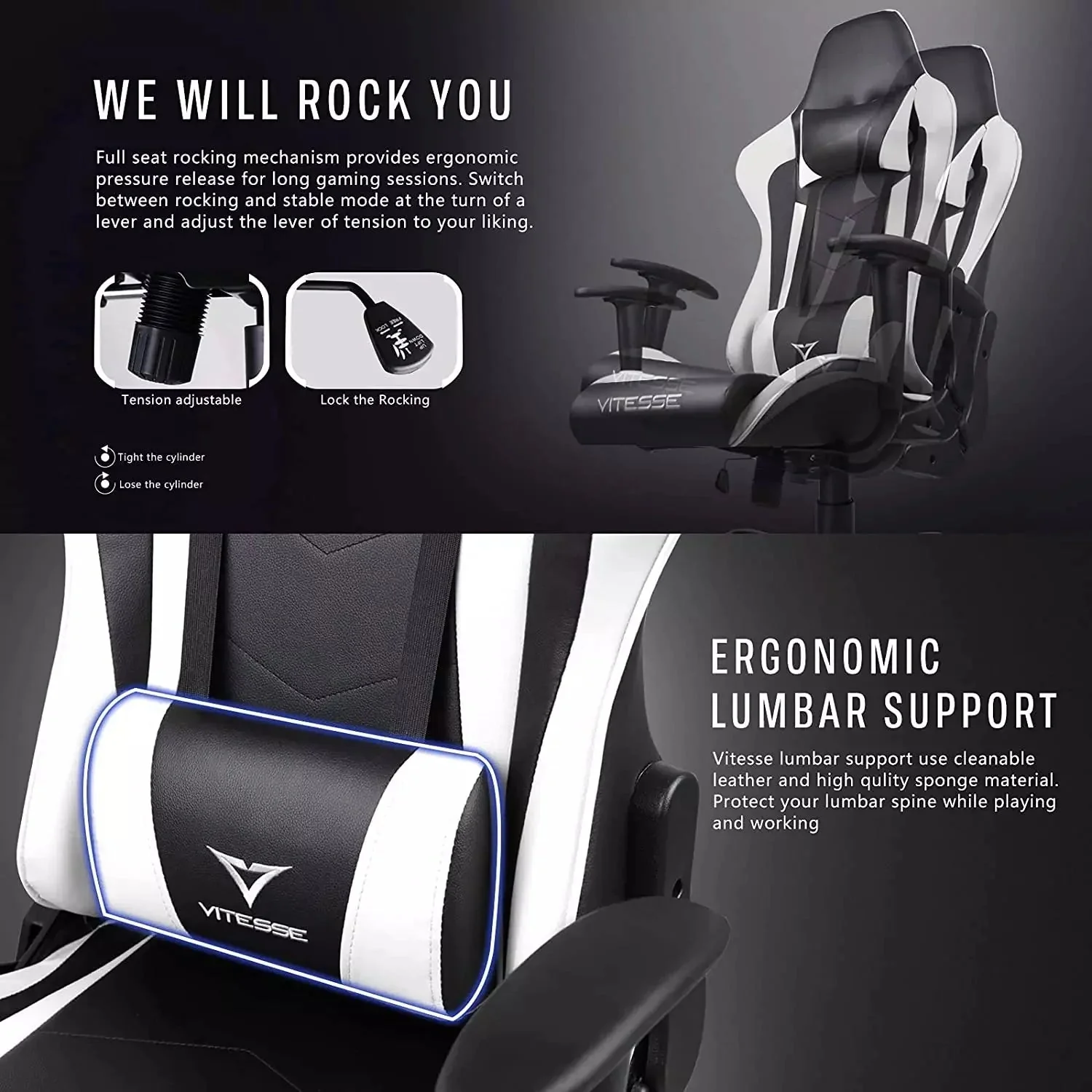 WALEAF Ergonomic Leather Gaming Chair, Reclining PC Gaming Chair - Image 39