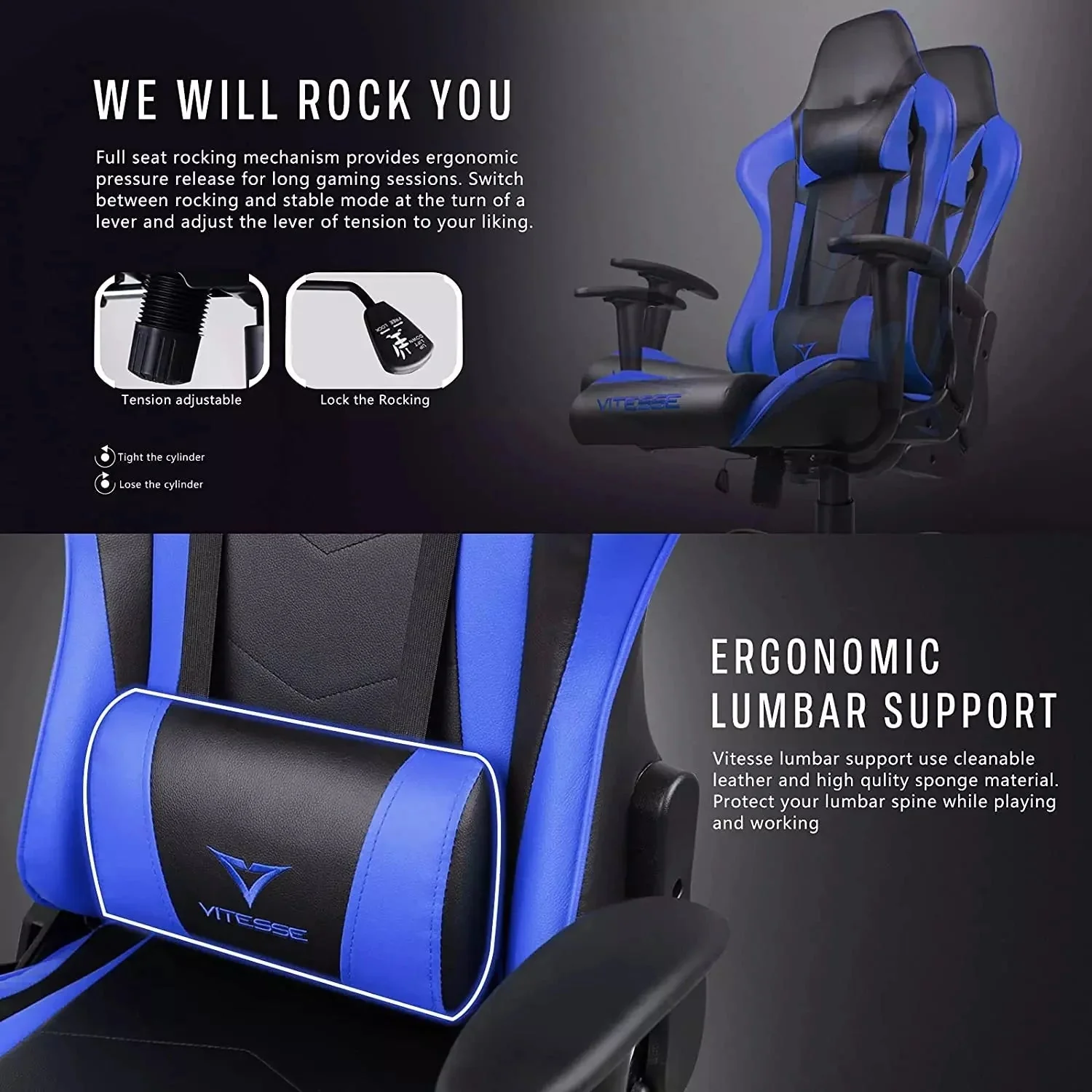 WALEAF Ergonomic Leather Gaming Chair, Reclining PC Gaming Chair - Image 57