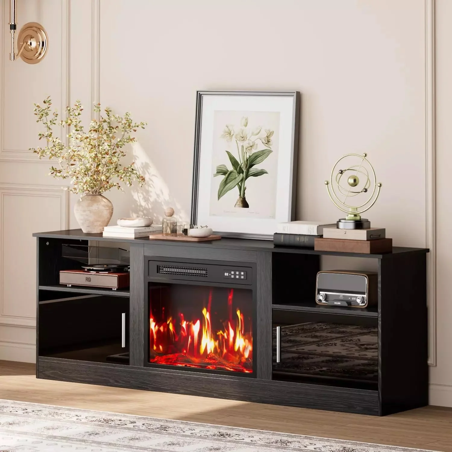 Waleaf Fireplace TV Stand with 23" Electric Fireplace, LED Lighted Entertainment Center, Adjustable Flame LED Color for TVs up to 80", White - Image 2