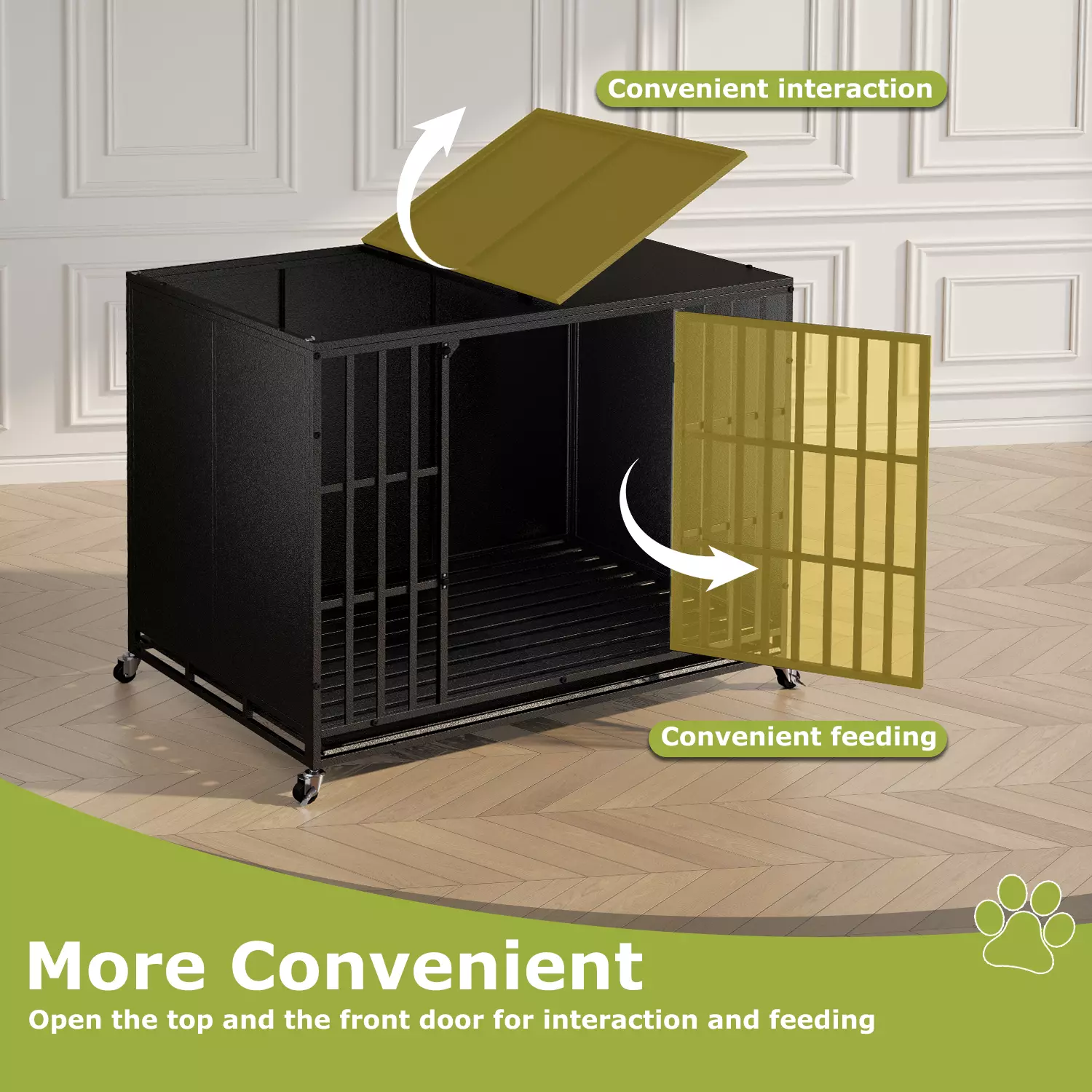Waleaf Heavy Duty Indestructible Dog Crate with Locking Wheels,High Anxiety Enclosed Design Large Dog Cage for Large Dogs,Escape Proof&Removable Tray - Image 3