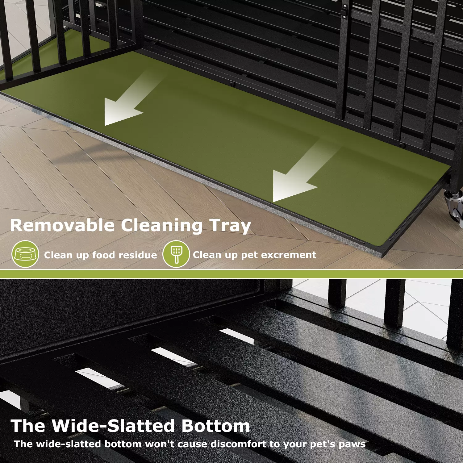 Waleaf Heavy Duty Indestructible Dog Crate with Locking Wheels,High Anxiety Enclosed Design Large Dog Cage for Large Dogs,Escape Proof&Removable Tray - Image 4