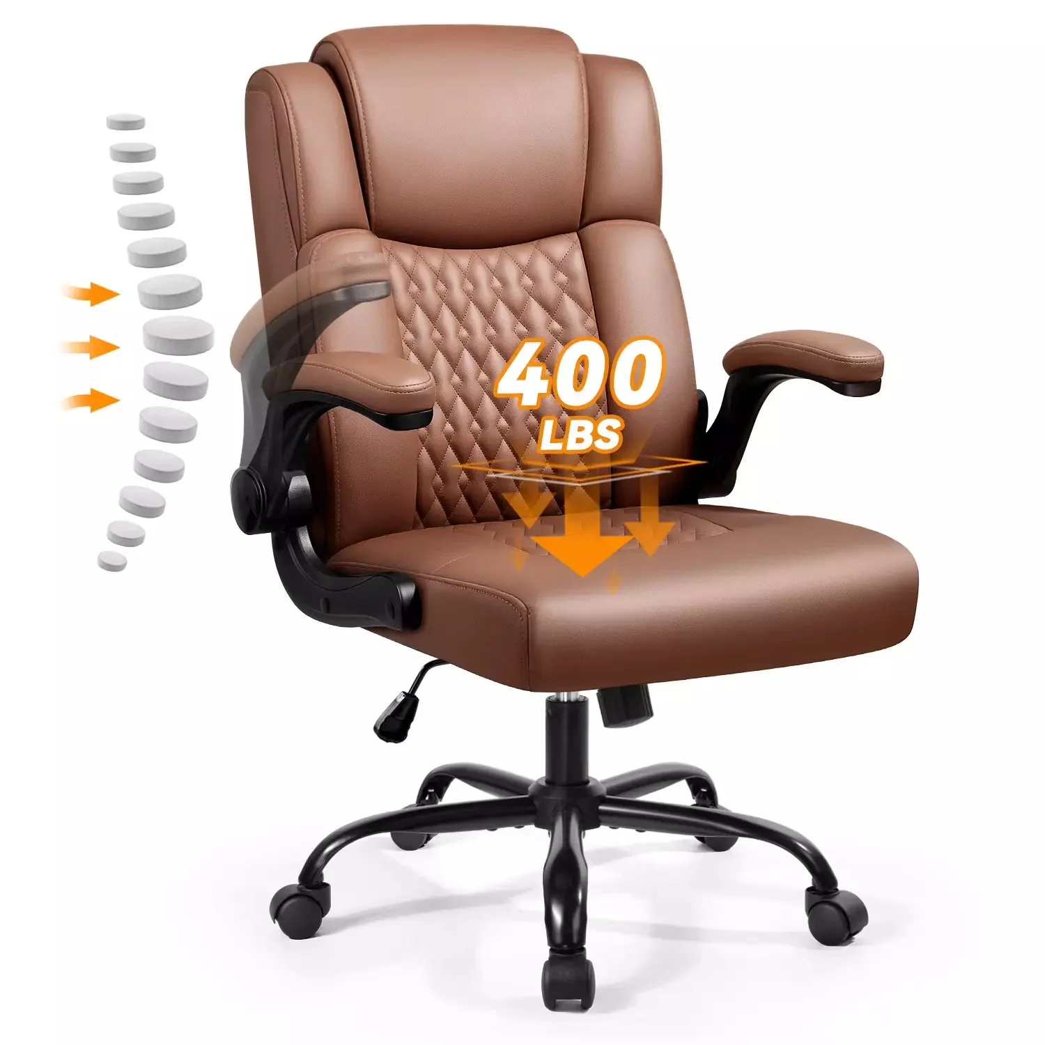 Waleaf Leather Office Chair,Wide Seat Small Computer Desk Chair Ergonomic Mid-Back Executive Chair with Back Support for Short People - Image 2