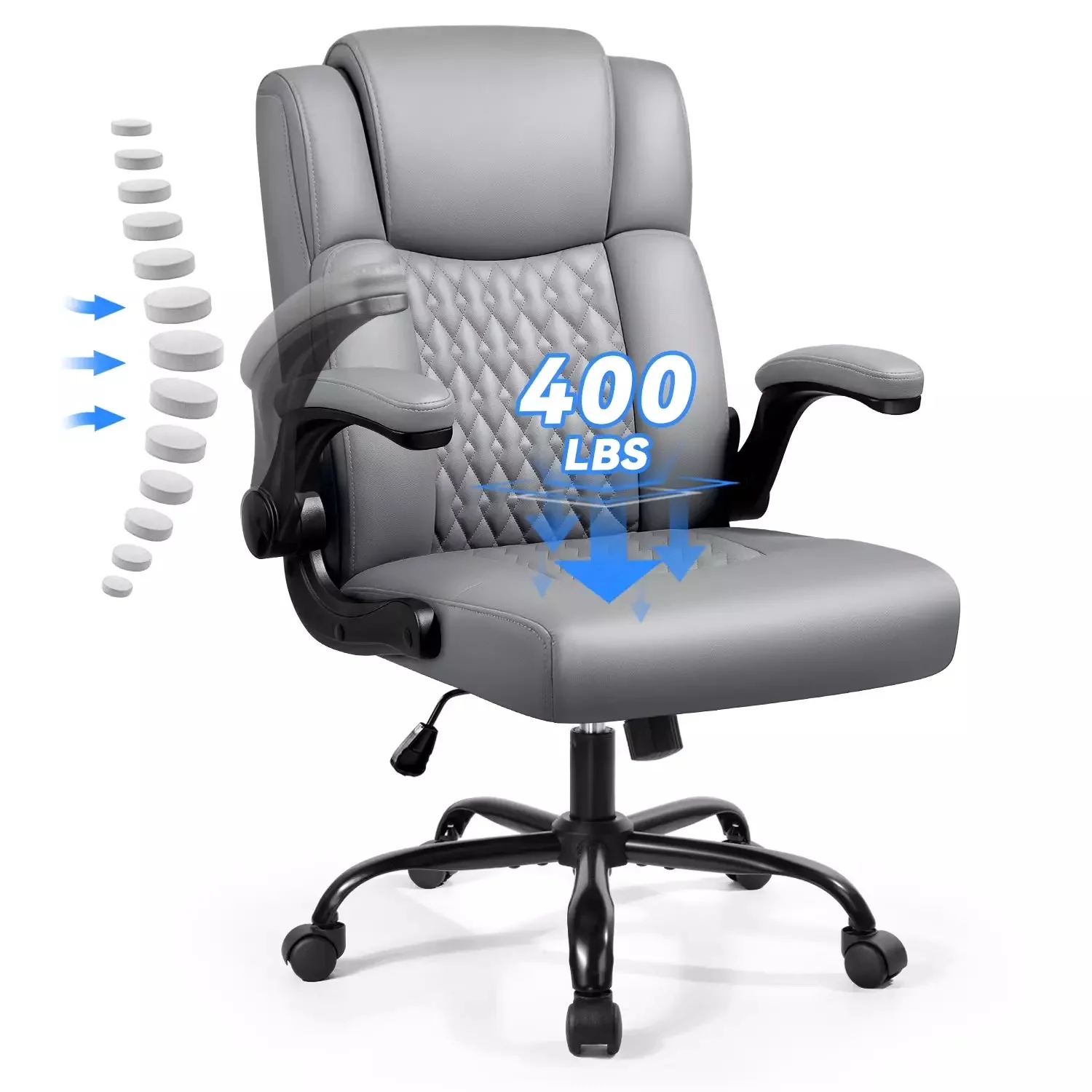 Waleaf Leather Office Chair,Wide Seat Small Computer Desk Chair Ergonomic Mid-Back Executive Chair with Back Support for Short People - Image 3