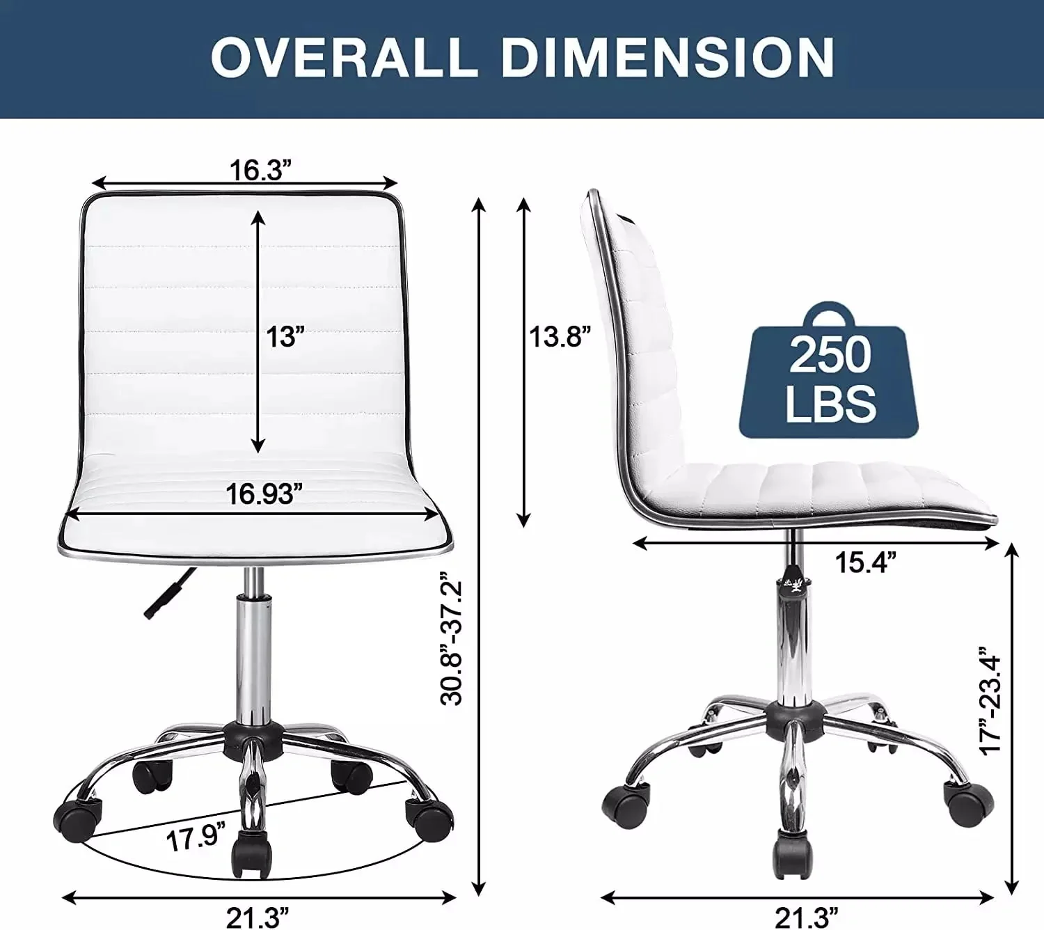 WALEAF Mid-Back Height Adjustable Office Chair, Armless Swivel Task Chair - Image 14