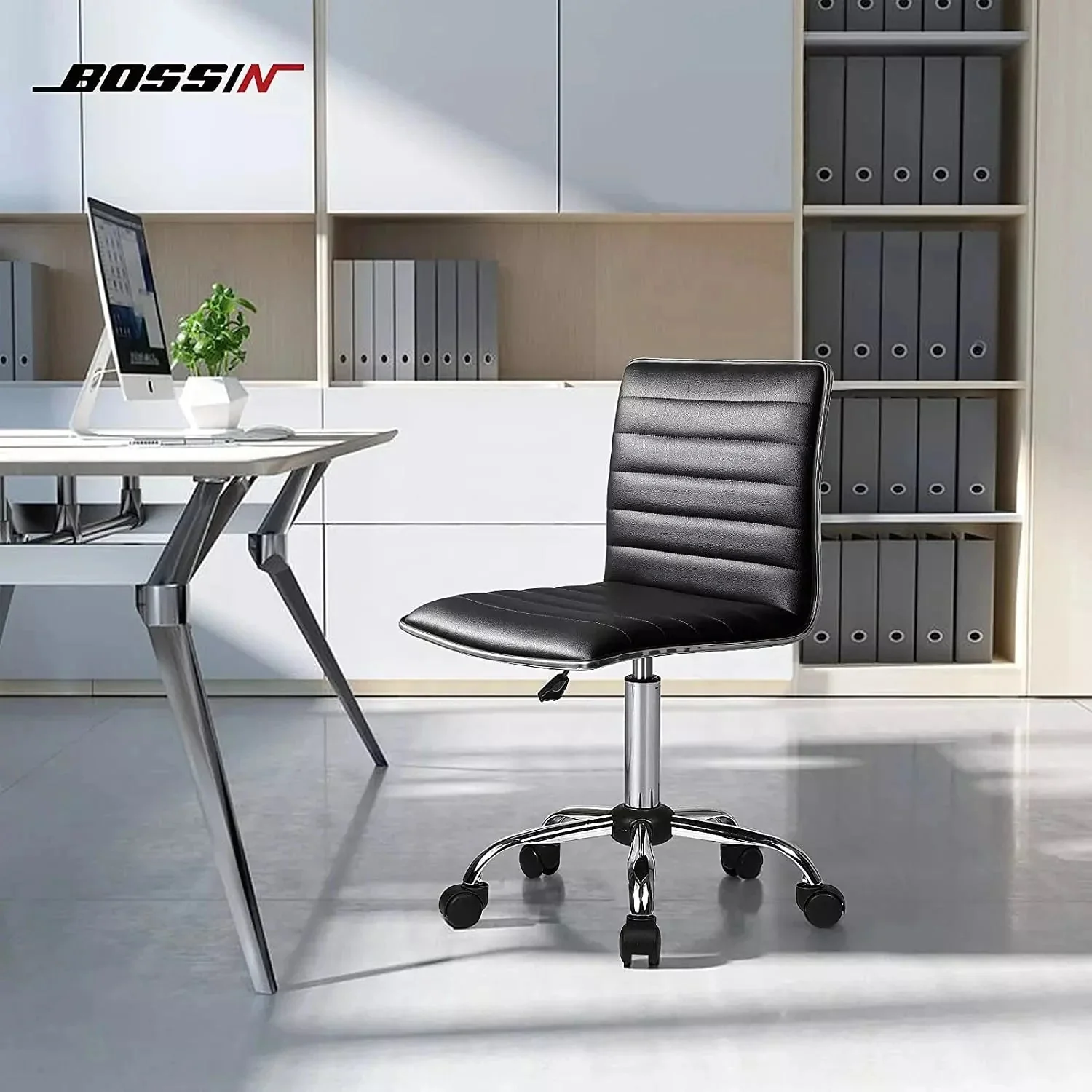 WALEAF Mid-Back Height Adjustable Office Chair, Armless Swivel Task Chair - Image 2