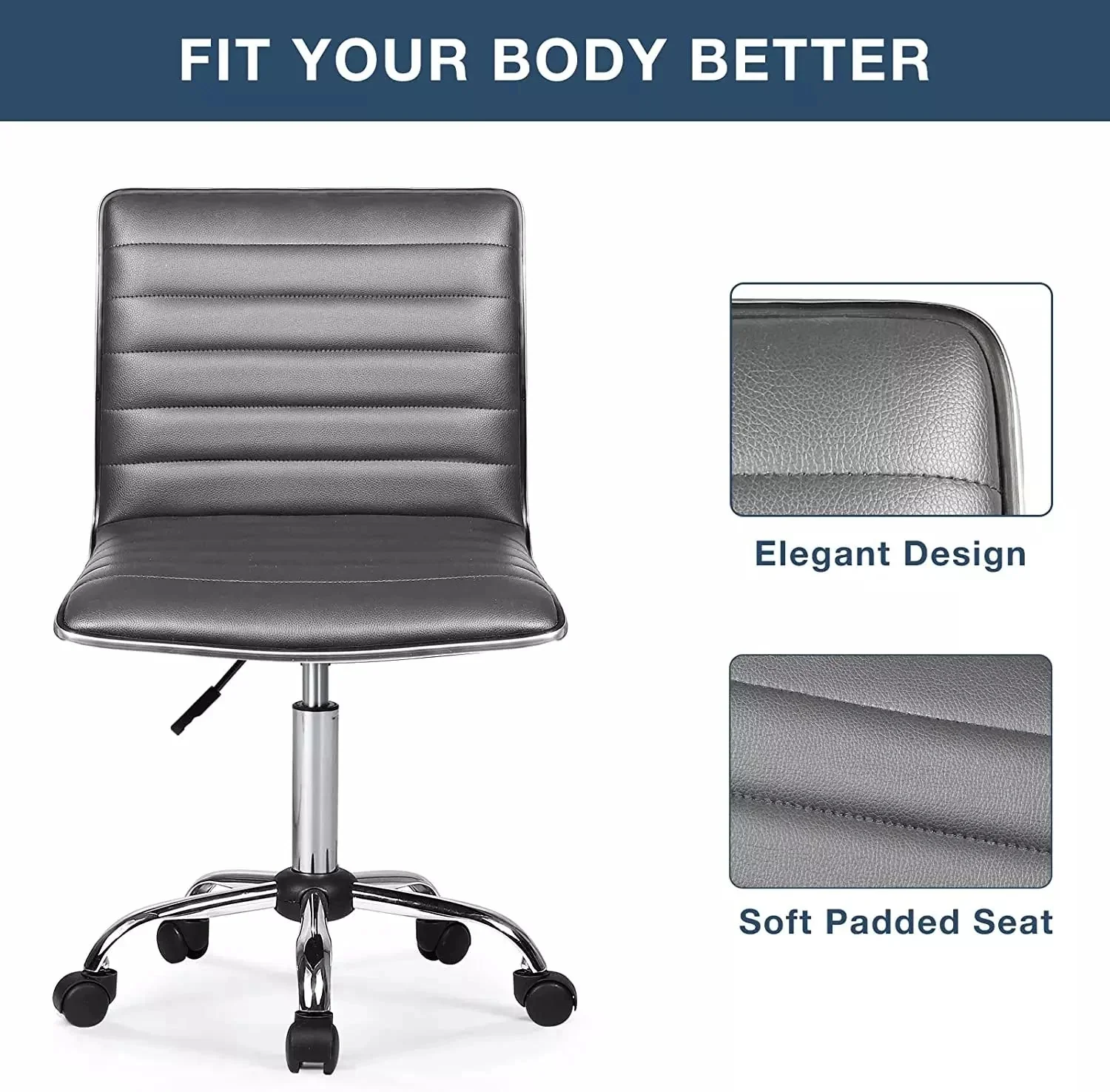 WALEAF Mid-Back Height Adjustable Office Chair, Armless Swivel Task Chair - Image 26