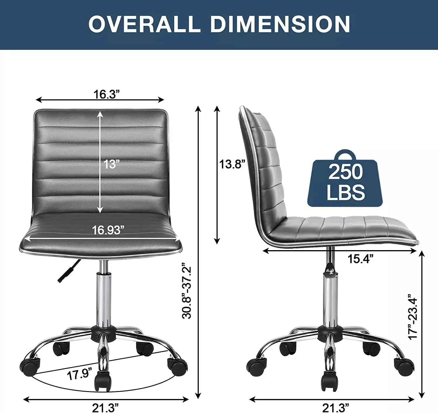 WALEAF Mid-Back Height Adjustable Office Chair, Armless Swivel Task Chair - Image 28