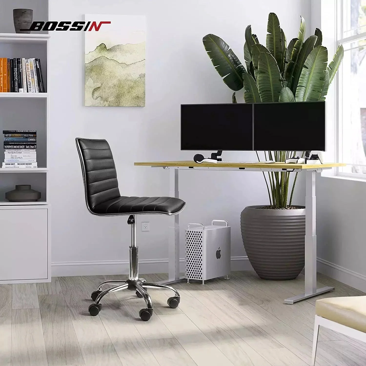 WALEAF Mid-Back Height Adjustable Office Chair, Armless Swivel Task Chair - Image 3