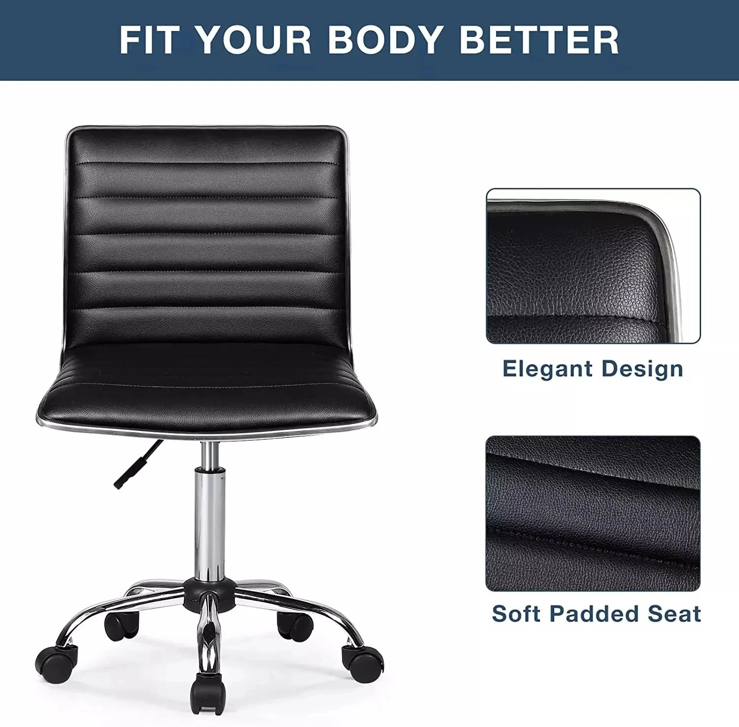WALEAF Mid-Back Height Adjustable Office Chair, Armless Swivel Task Chair - Image 5