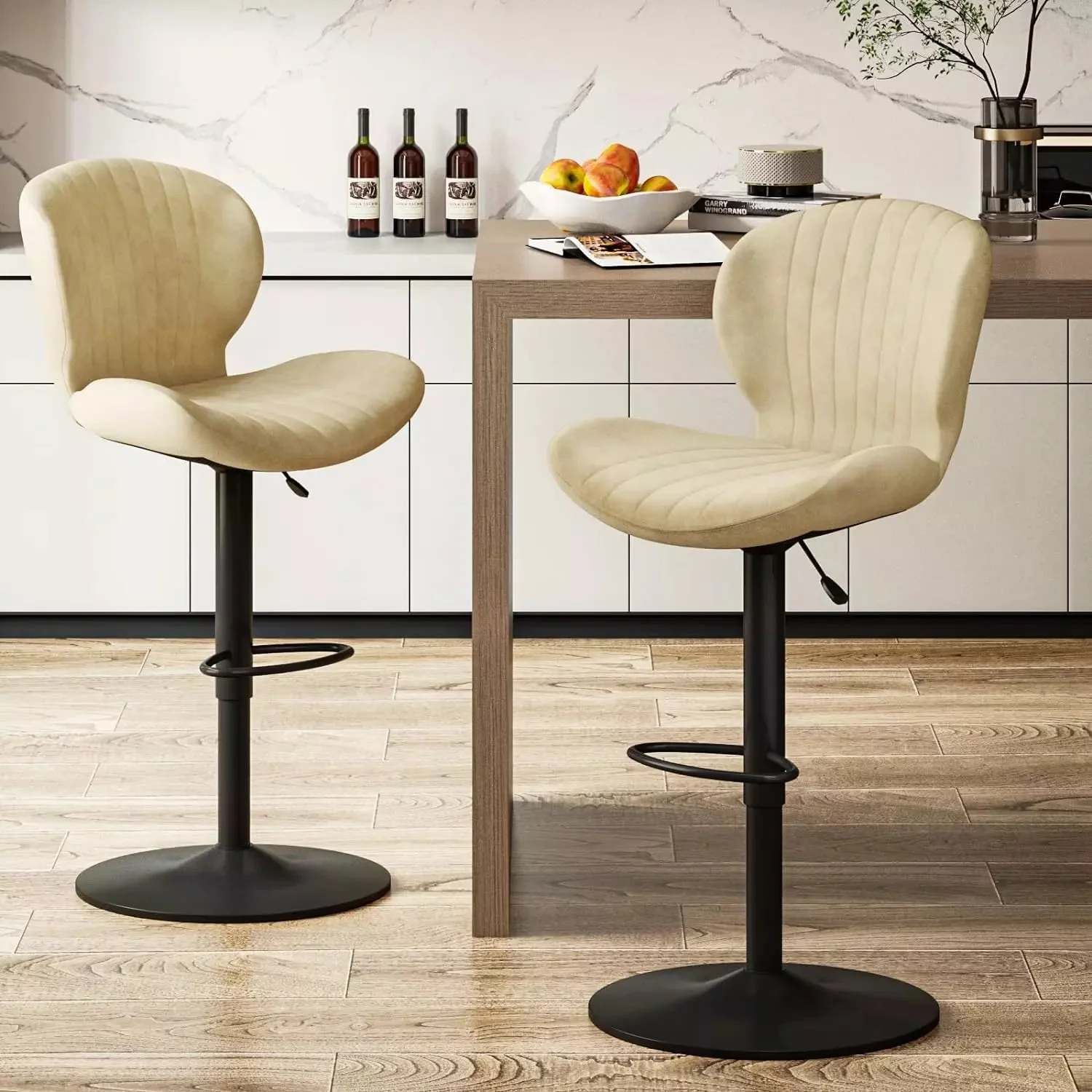 Waleaf Modern Adjustable Bar Stools,Leather Upholstered Swivel Counter Stools