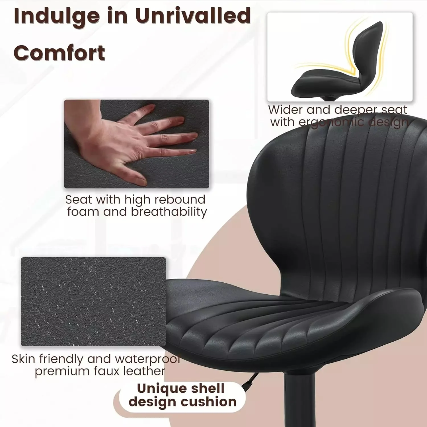Waleaf Modern Adjustable Bar Stools,Leather Upholstered Swivel Counter Stools - Image 12