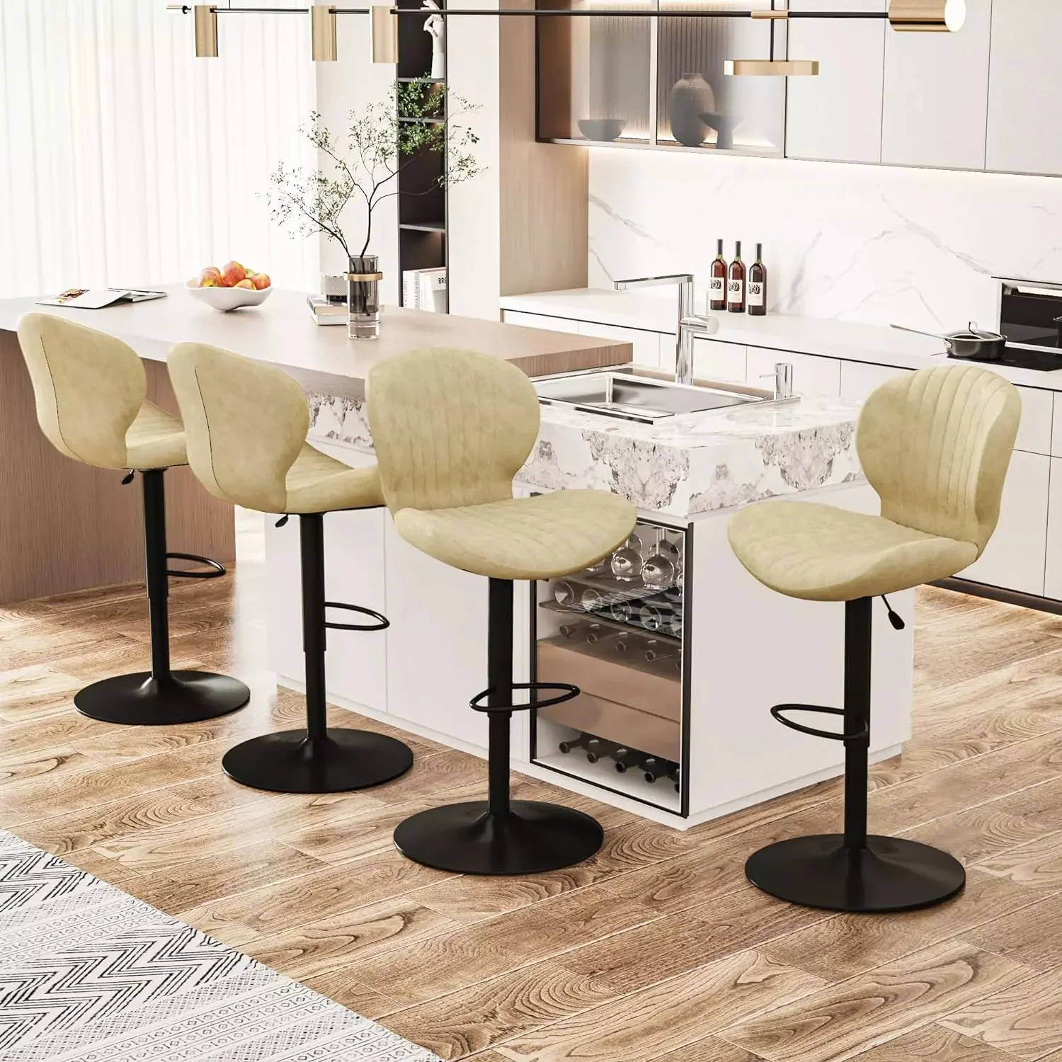 Waleaf Modern Adjustable Bar Stools,Leather Upholstered Swivel Counter Stools - Image 15
