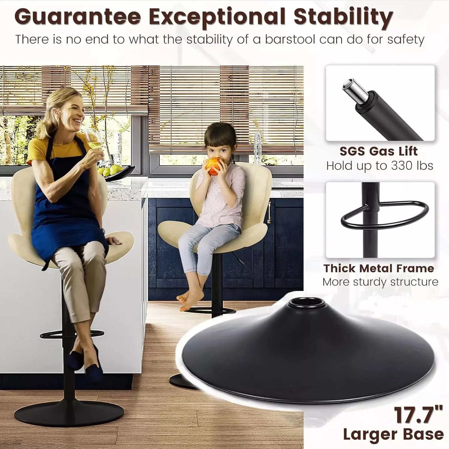 Waleaf Modern Adjustable Bar Stools,Leather Upholstered Swivel Counter Stools - Image 16
