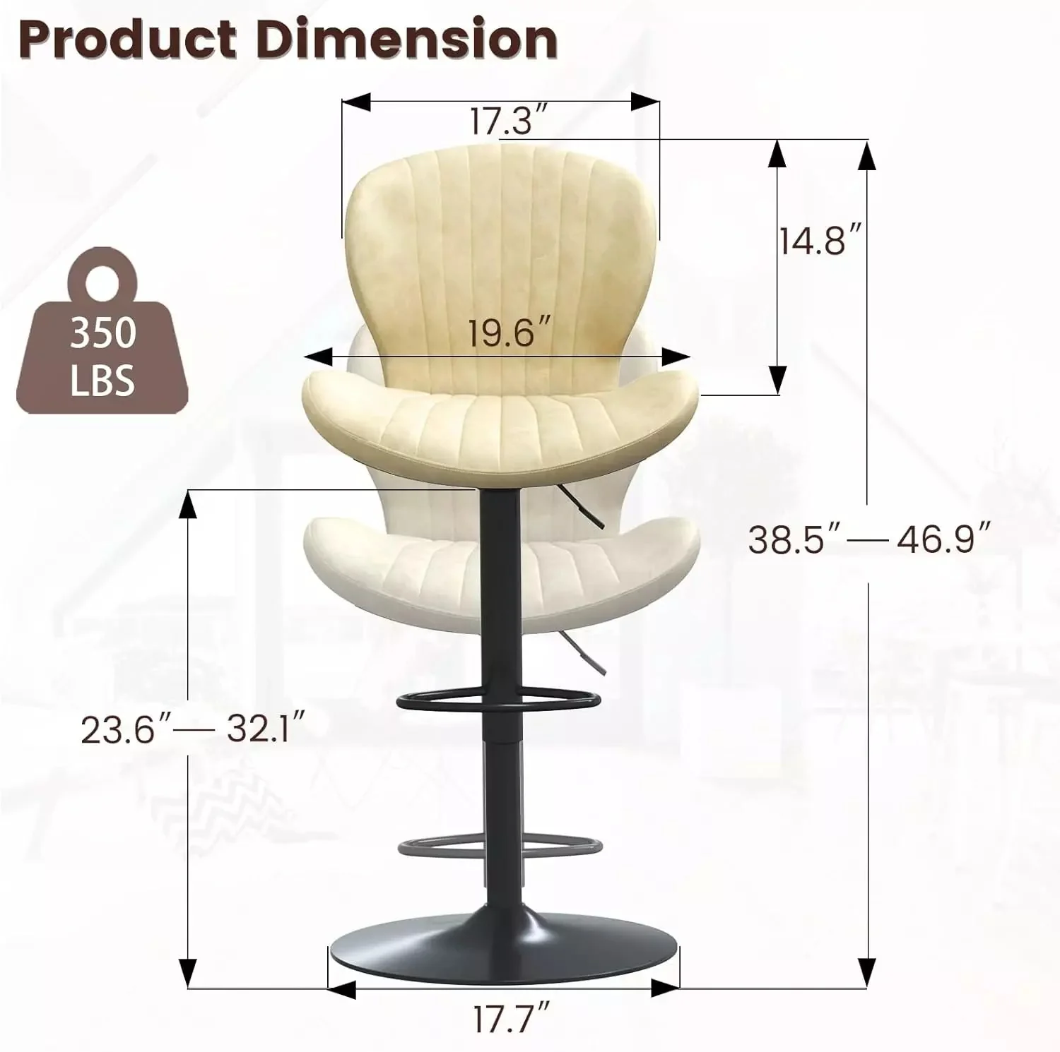 Waleaf Modern Adjustable Bar Stools,Leather Upholstered Swivel Counter Stools - Image 17