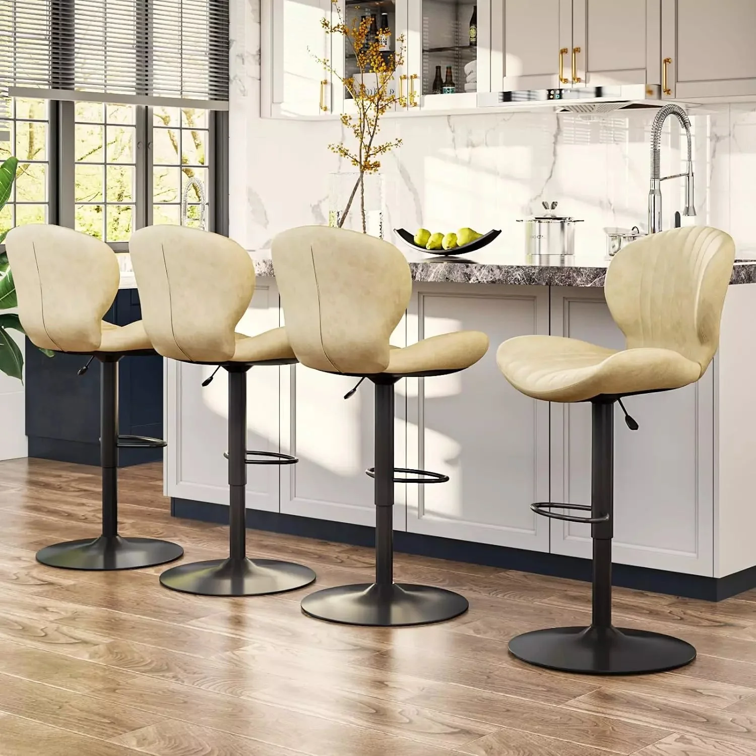 Waleaf Modern Adjustable Bar Stools,Leather Upholstered Swivel Counter Stools - Image 18