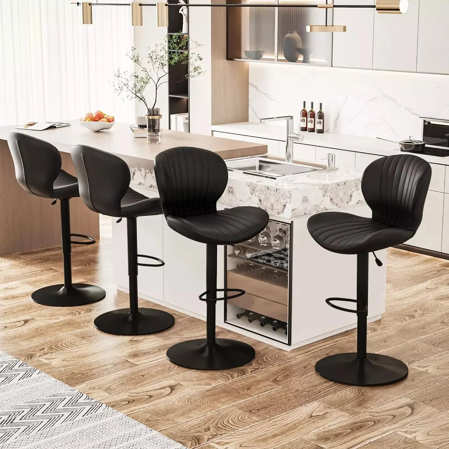 Waleaf Modern Adjustable Bar Stools,Leather Upholstered Swivel Counter Stools - Image 22