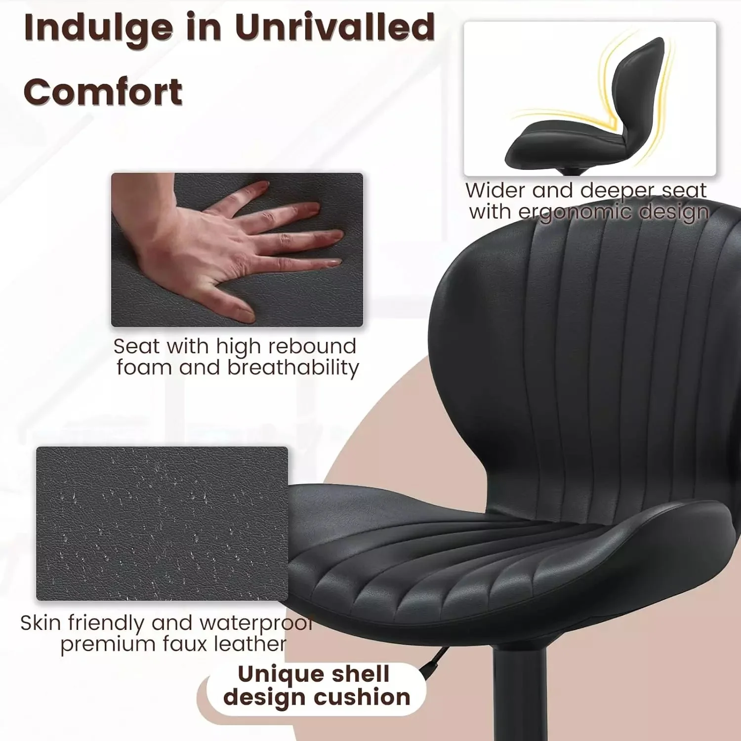 Waleaf Modern Adjustable Bar Stools,Leather Upholstered Swivel Counter Stools - Image 26