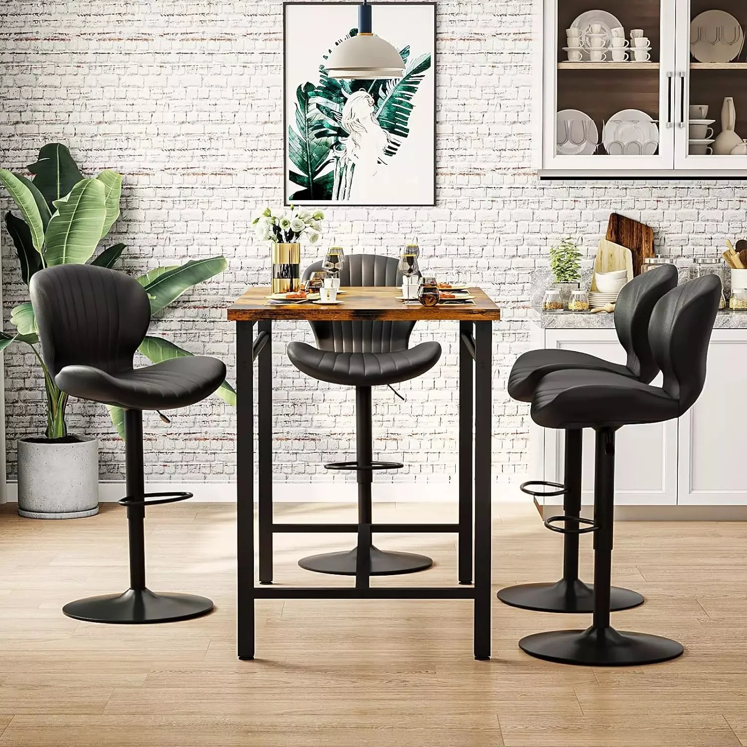 Waleaf Modern Adjustable Bar Stools,Leather Upholstered Swivel Counter Stools - Image 28