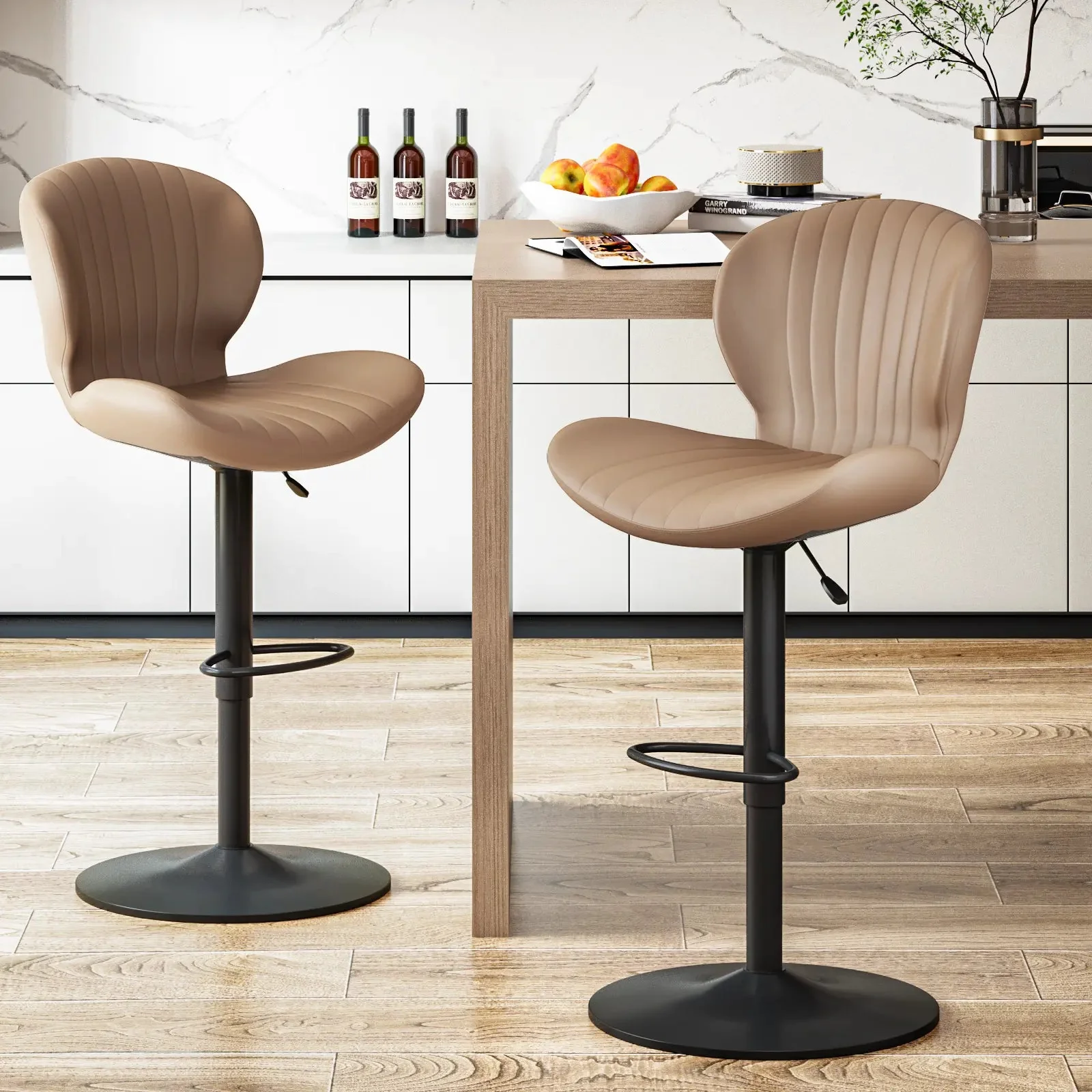 Waleaf Modern Adjustable Bar Stools,Leather Upholstered Swivel Counter Stools - Image 29