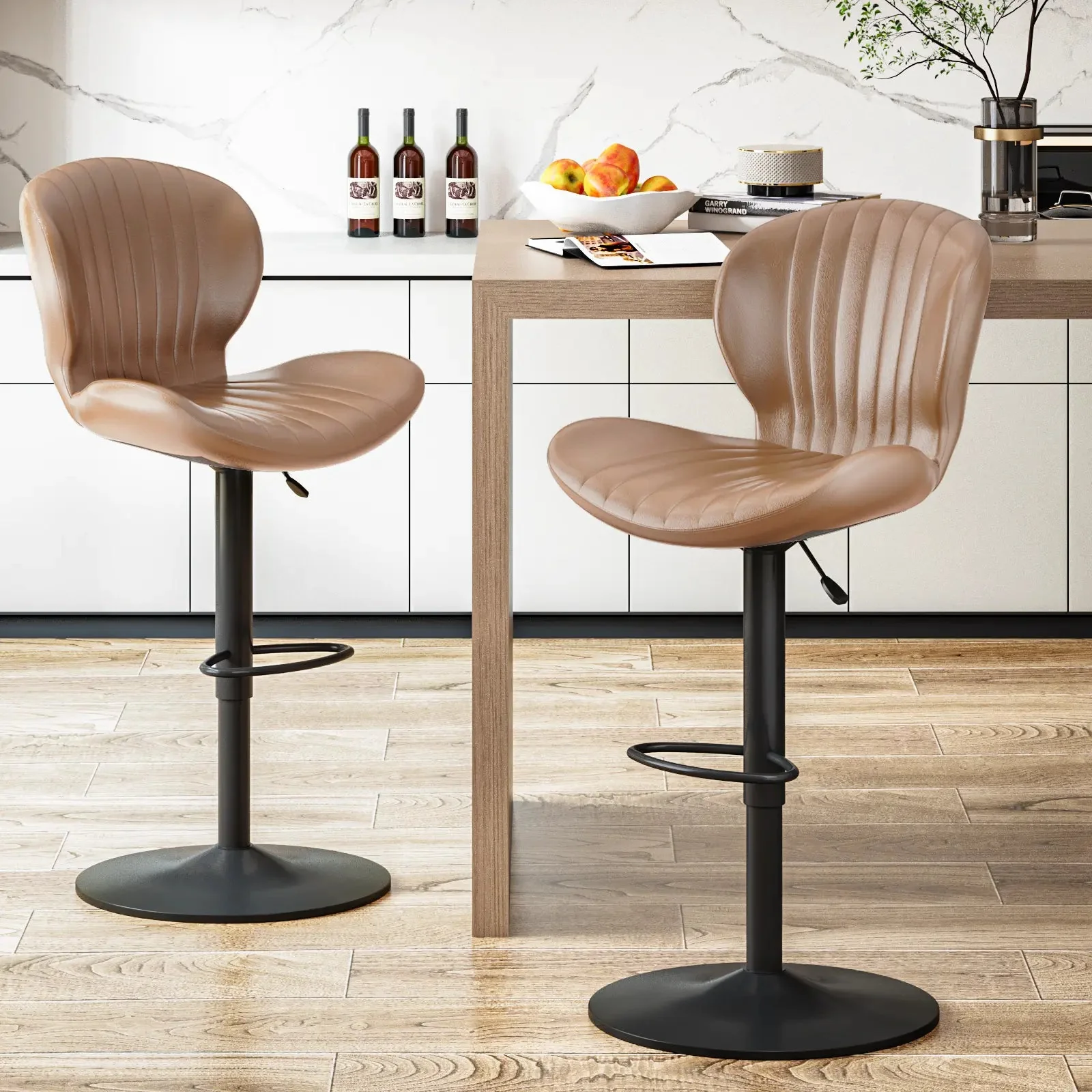 Waleaf Modern Adjustable Bar Stools,Leather Upholstered Swivel Counter Stools - Image 30