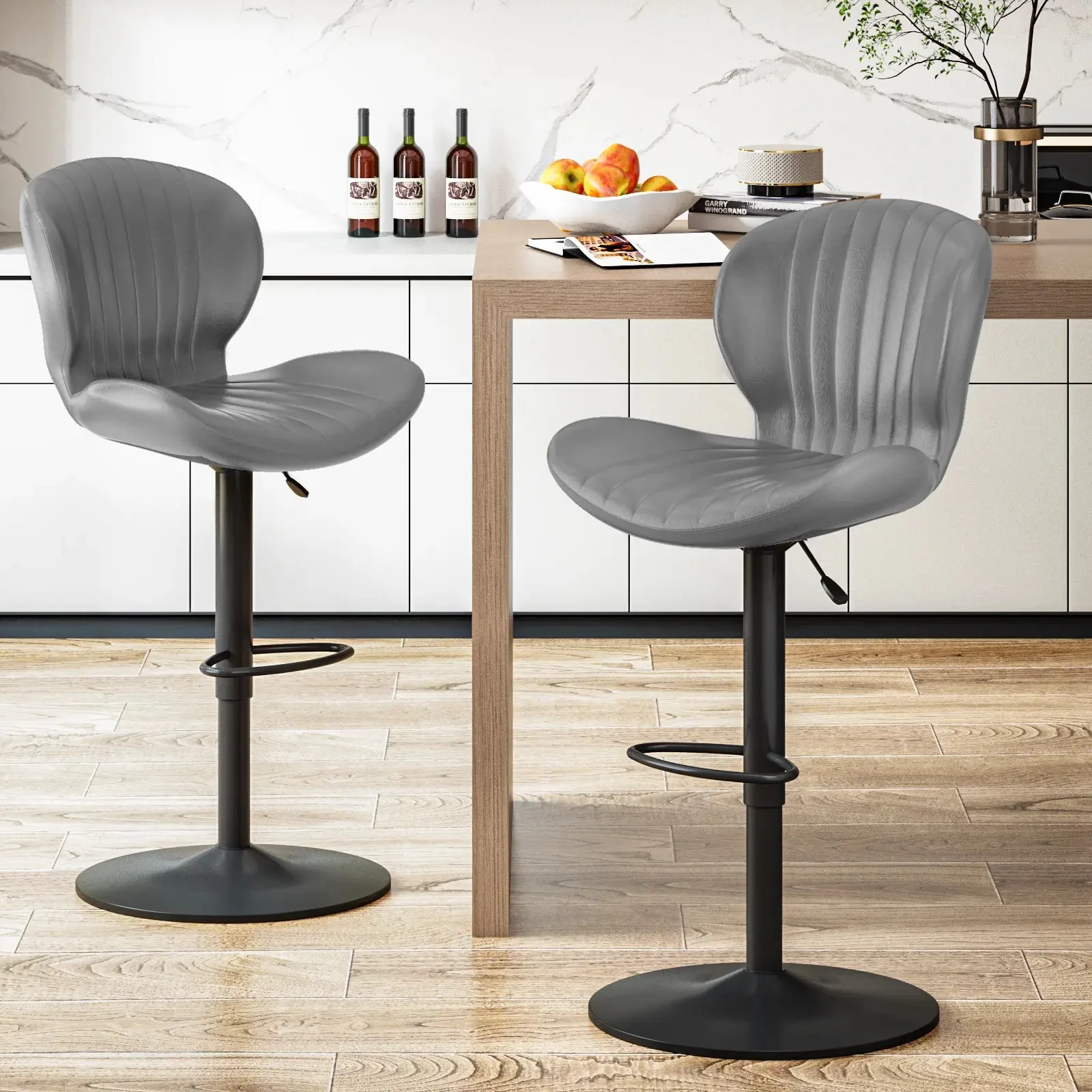 Waleaf Modern Adjustable Bar Stools,Leather Upholstered Swivel Counter Stools - Image 31