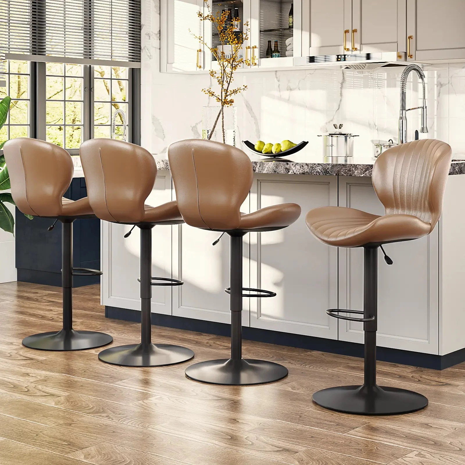 Waleaf Modern Adjustable Bar Stools,Leather Upholstered Swivel Counter Stools - Image 33