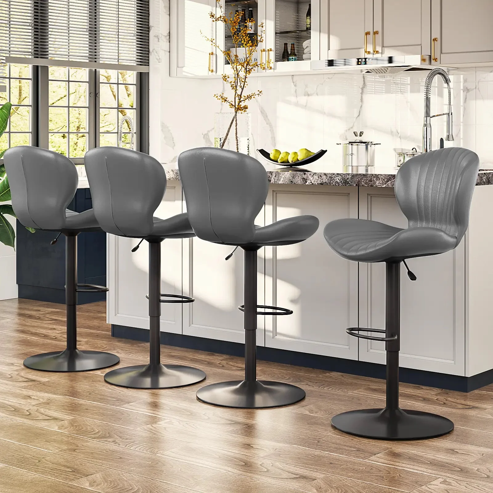 Waleaf Modern Adjustable Bar Stools,Leather Upholstered Swivel Counter Stools - Image 34