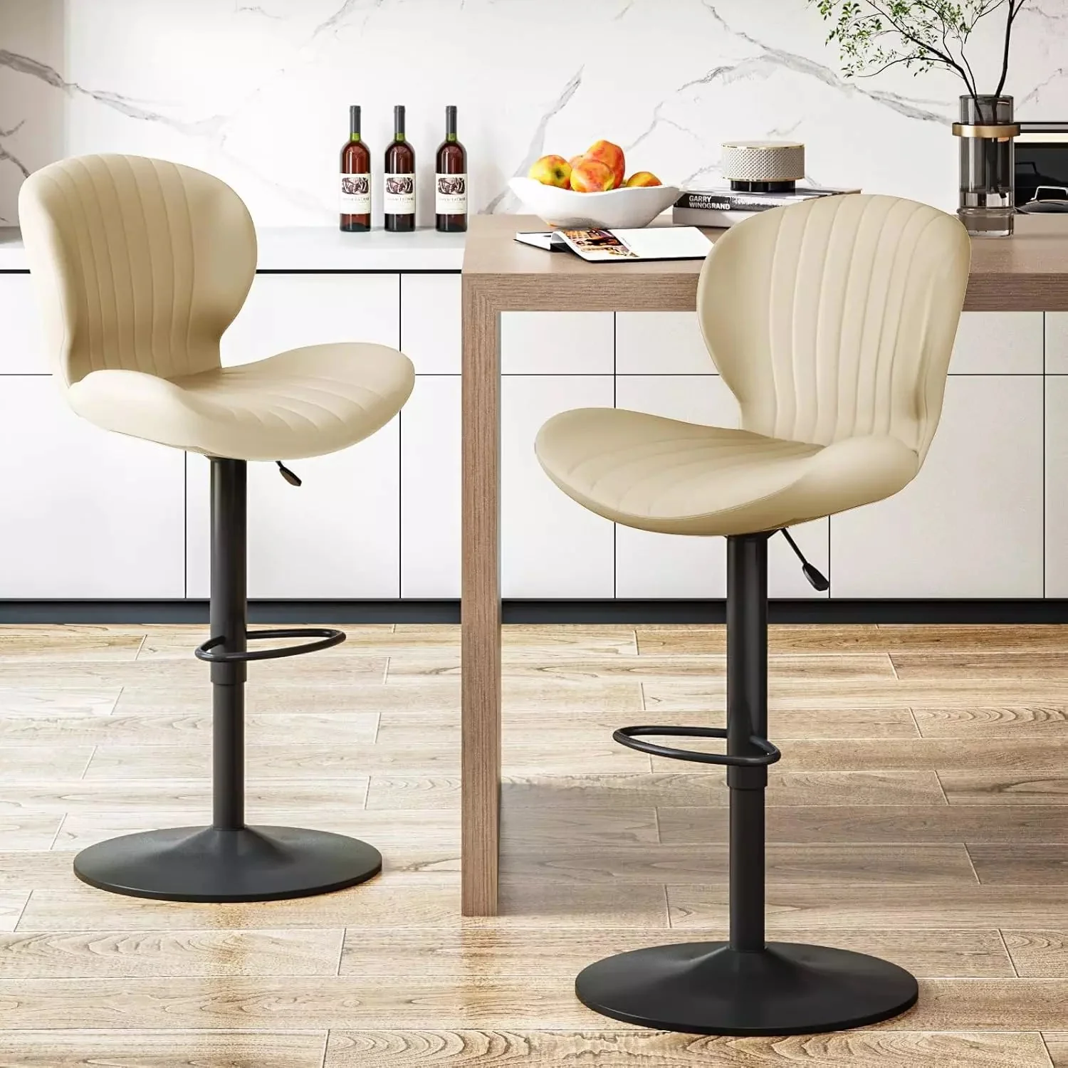 Waleaf Modern Adjustable Bar Stools,Leather Upholstered Swivel Counter Stools - Image 35