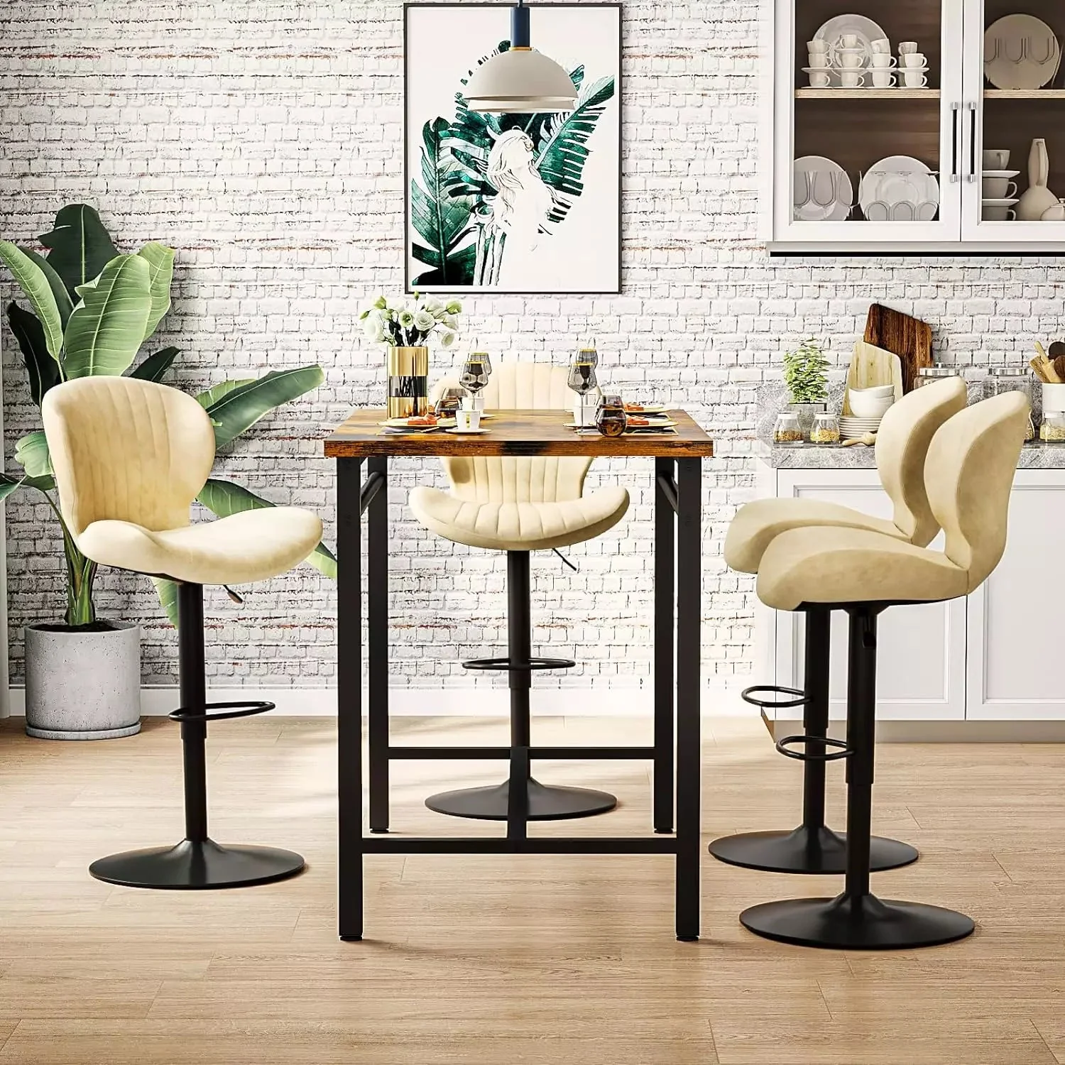 Waleaf Modern Adjustable Bar Stools,Leather Upholstered Swivel Counter Stools - Image 7