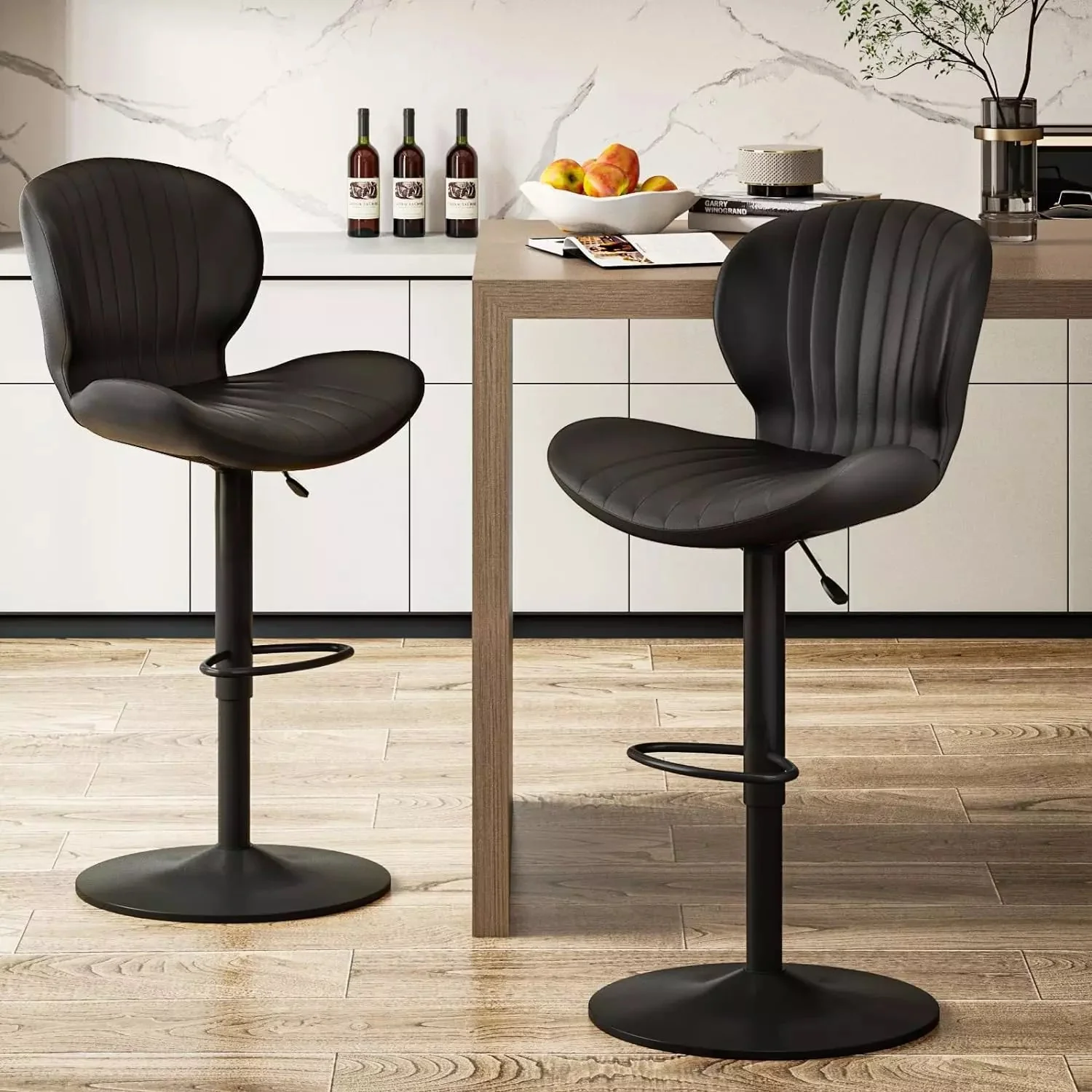 Waleaf Modern Adjustable Bar Stools,Leather Upholstered Swivel Counter Stools - Image 8