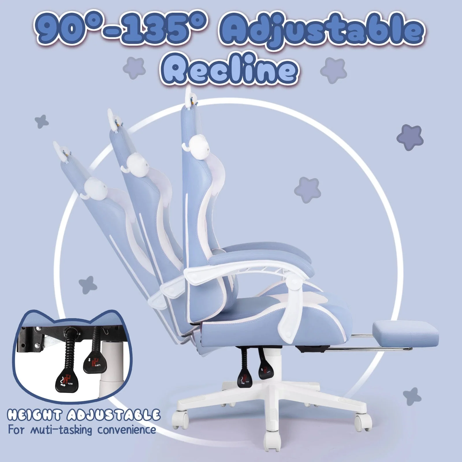 BOSSIN Pink Gaming Chair,Ergonomic Computer Chair for adult with Cat Paw Lumbar Cushion and Cat Ears - Image 21