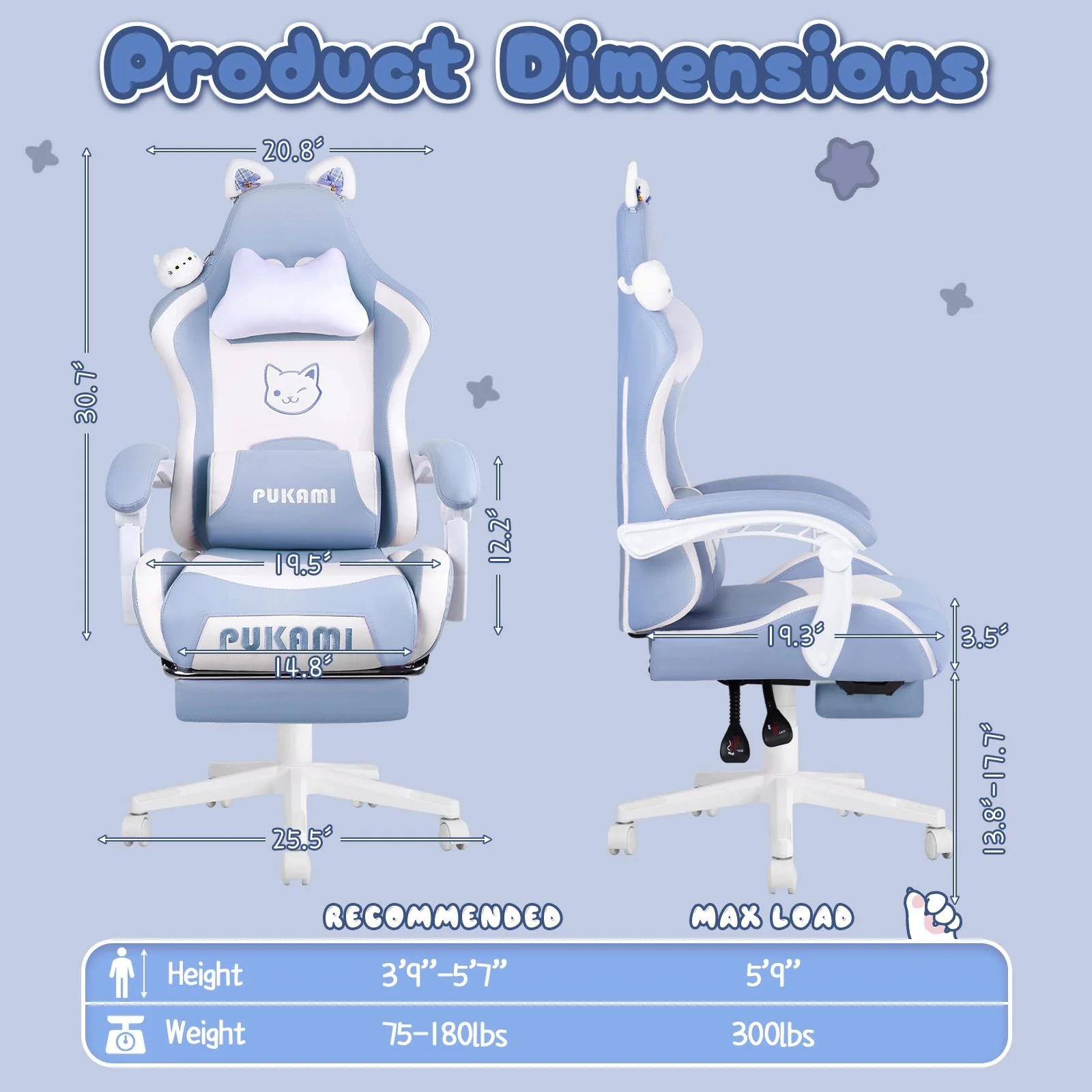 BOSSIN Pink Gaming Chair,Ergonomic Computer Chair for adult with Cat Paw Lumbar Cushion and Cat Ears - Image 22
