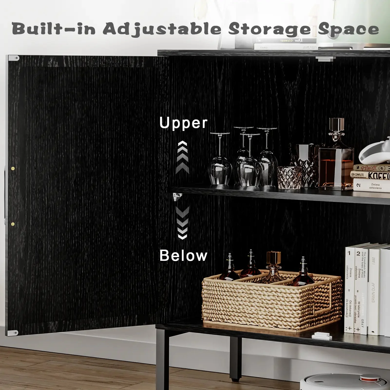 WALEAF Rattan Cabinet Sideboard Buffet Cabinet, Black Rattan Storage Cabient - Image 5
