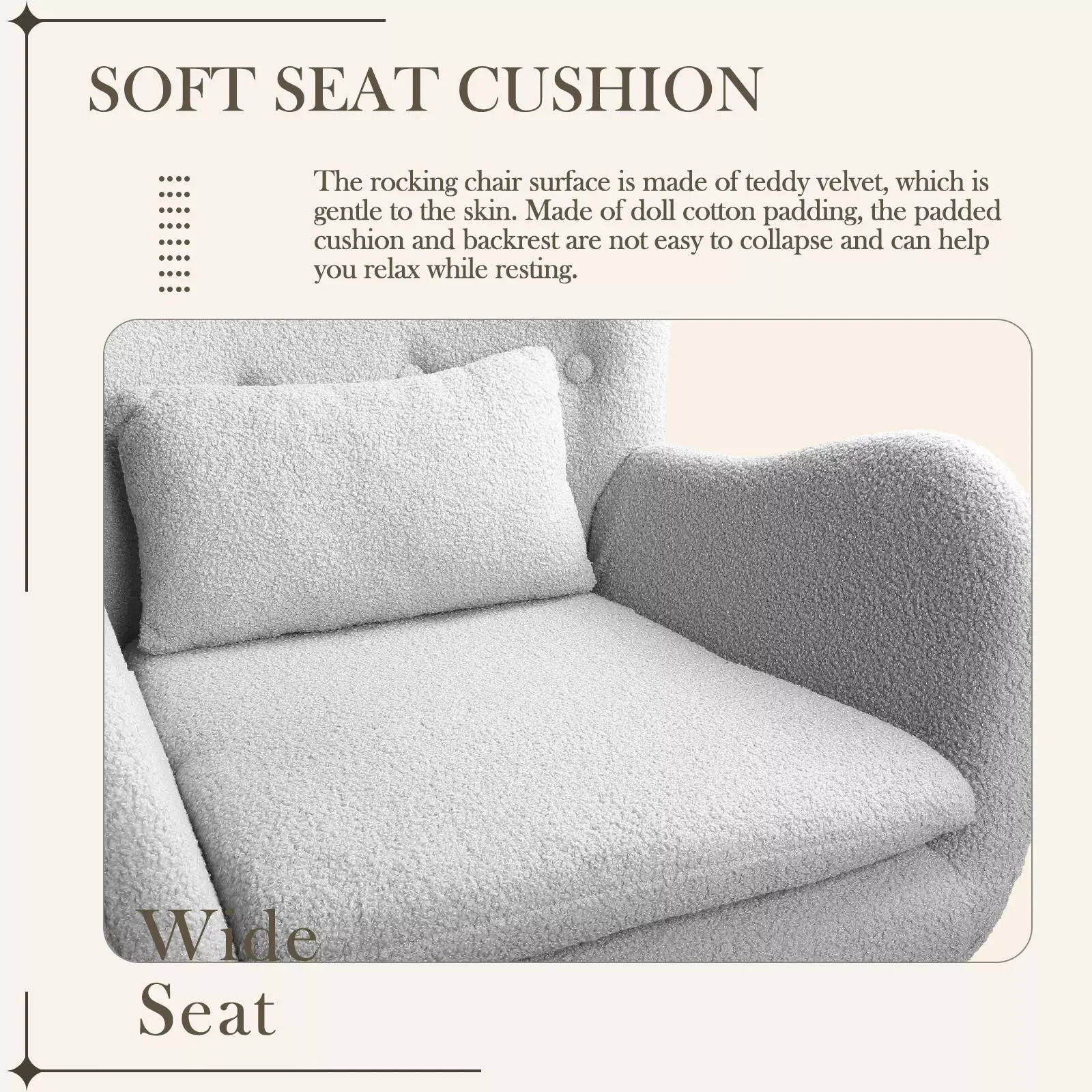 Waleaf Rocking Chair Nursery Rocker Teddy Upholstered Rocking Chair Indoor - Image 10