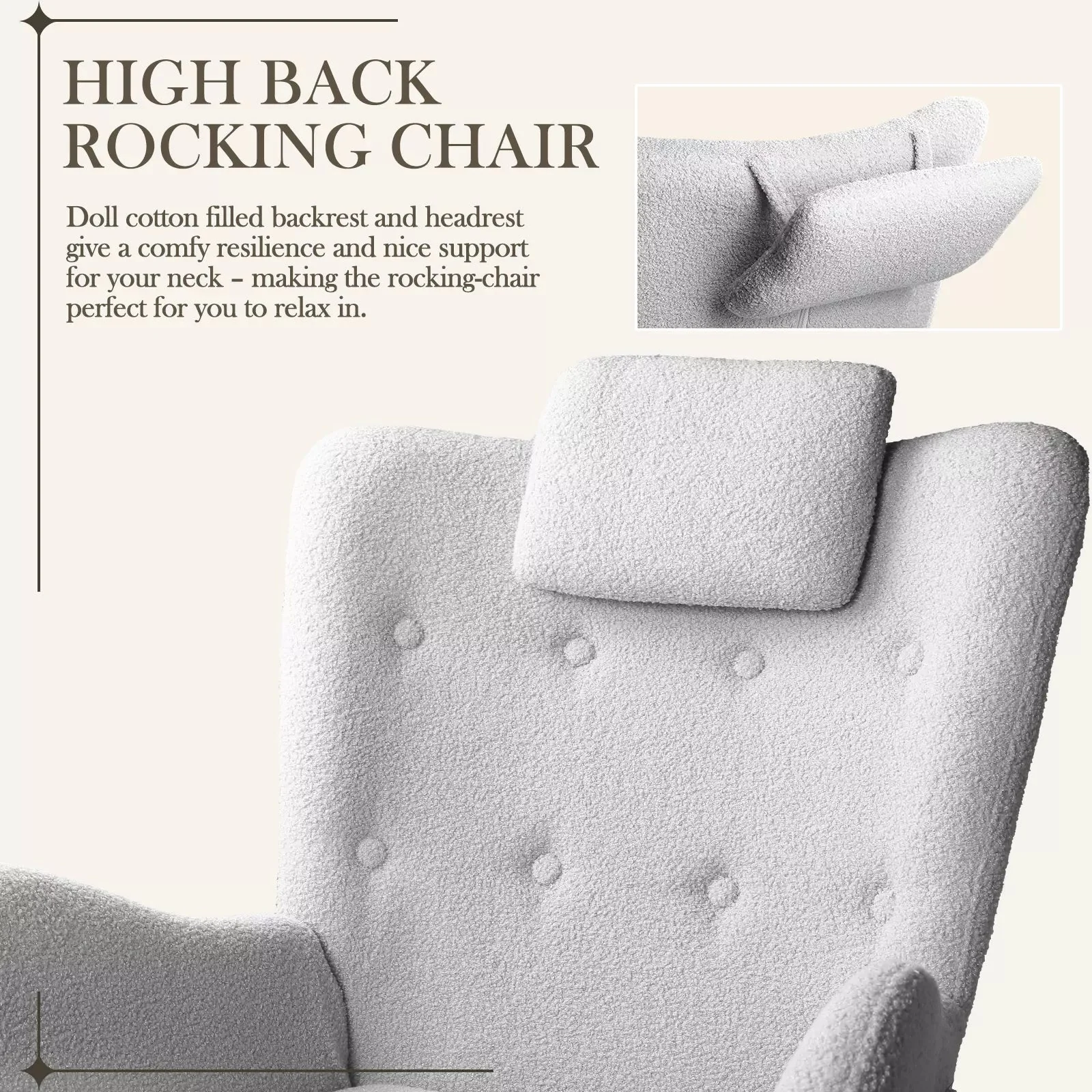Waleaf Rocking Chair Nursery Rocker Teddy Upholstered Rocking Chair Indoor - Image 11