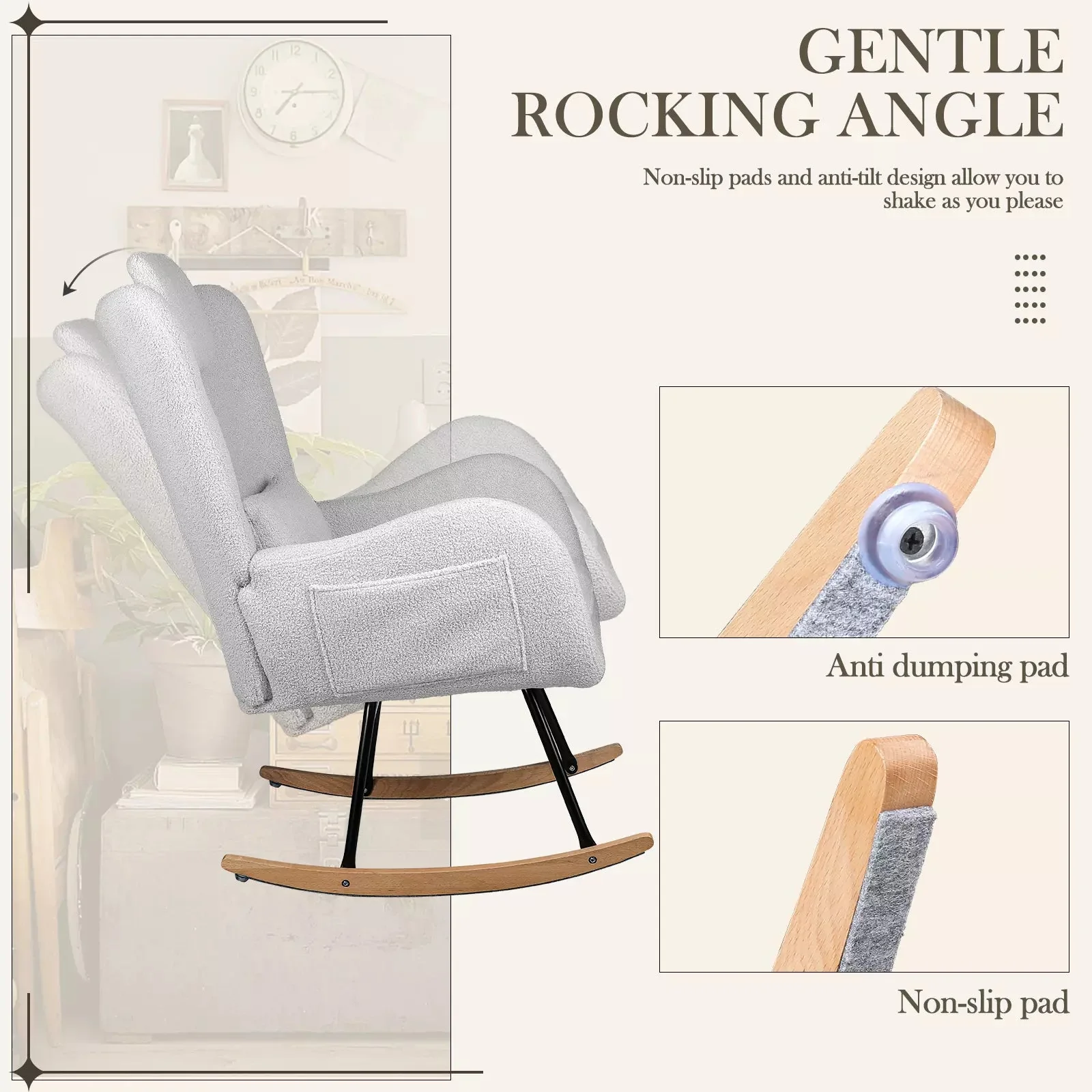 Waleaf Rocking Chair Nursery Rocker Teddy Upholstered Rocking Chair Indoor - Image 13