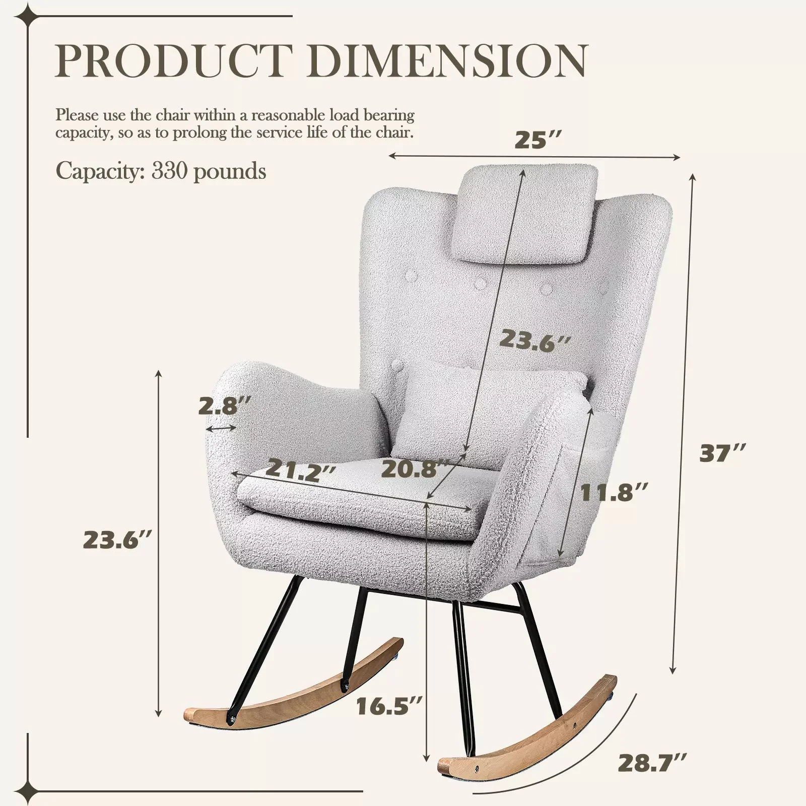 Waleaf Rocking Chair Nursery Rocker Teddy Upholstered Rocking Chair Indoor - Image 14