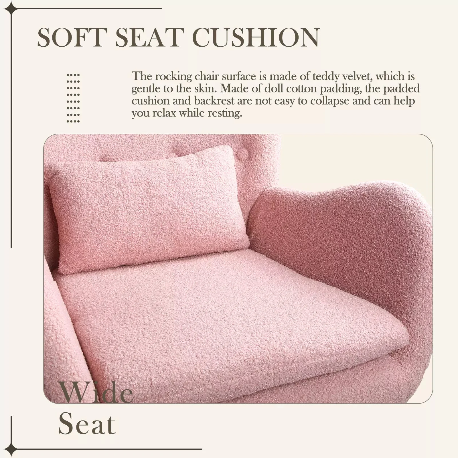 Waleaf Rocking Chair Nursery Rocker Teddy Upholstered Rocking Chair Indoor - Image 17