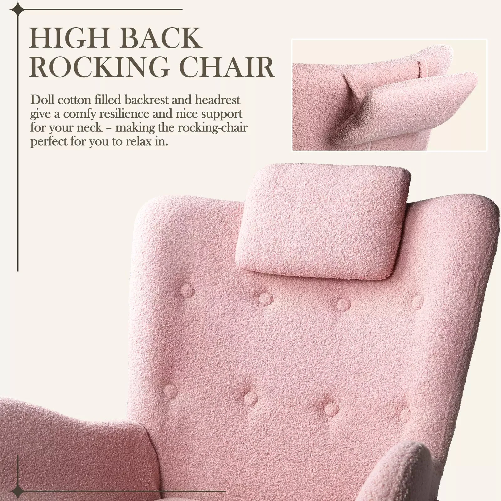 Waleaf Rocking Chair Nursery Rocker Teddy Upholstered Rocking Chair Indoor - Image 18
